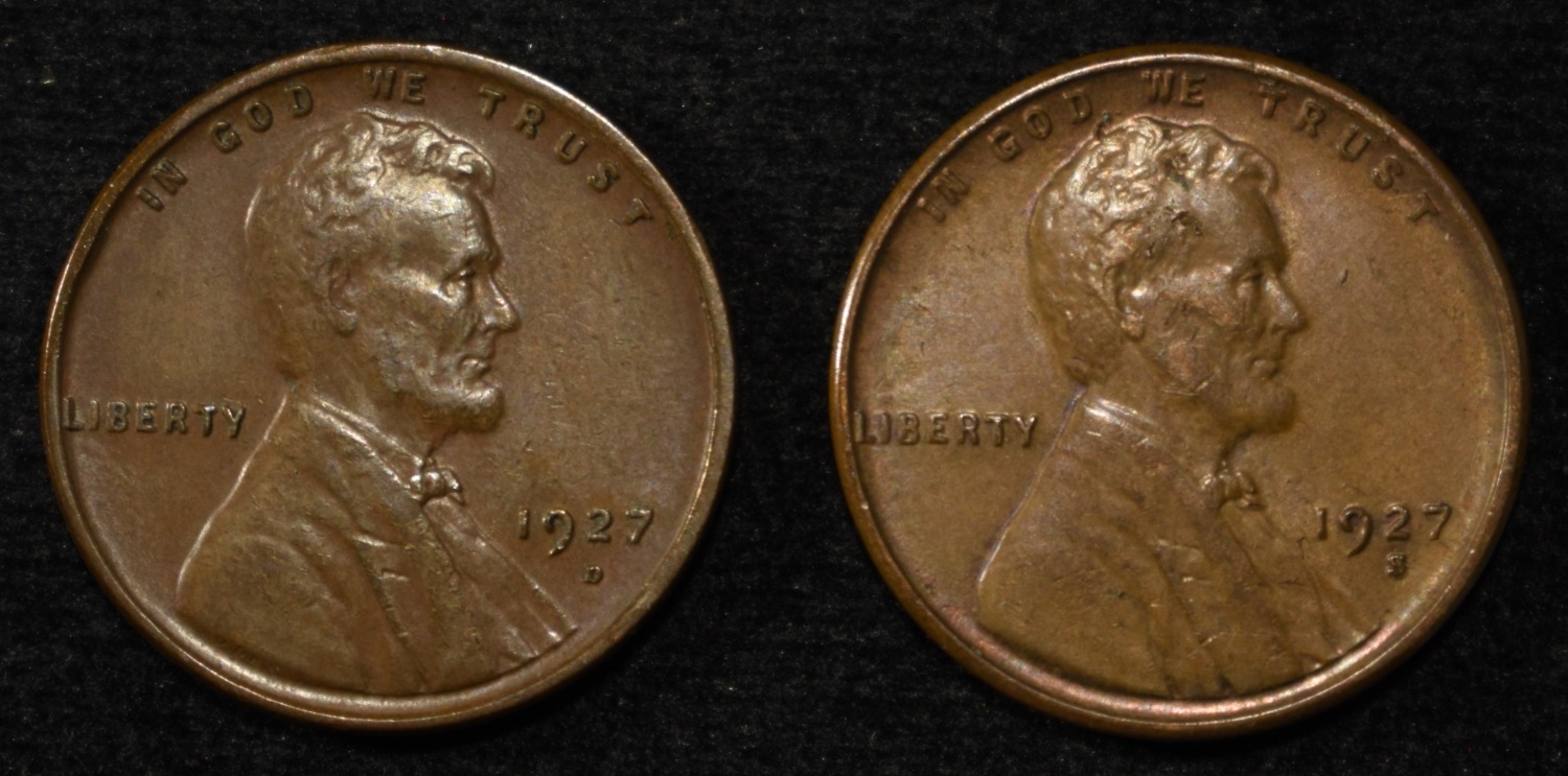 1927-D,S LINCOLN CENTS AU/BU