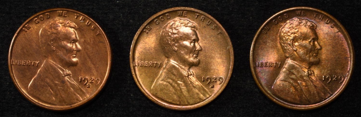 1929-P,D,S LINCOLN CENTS CH BU RB