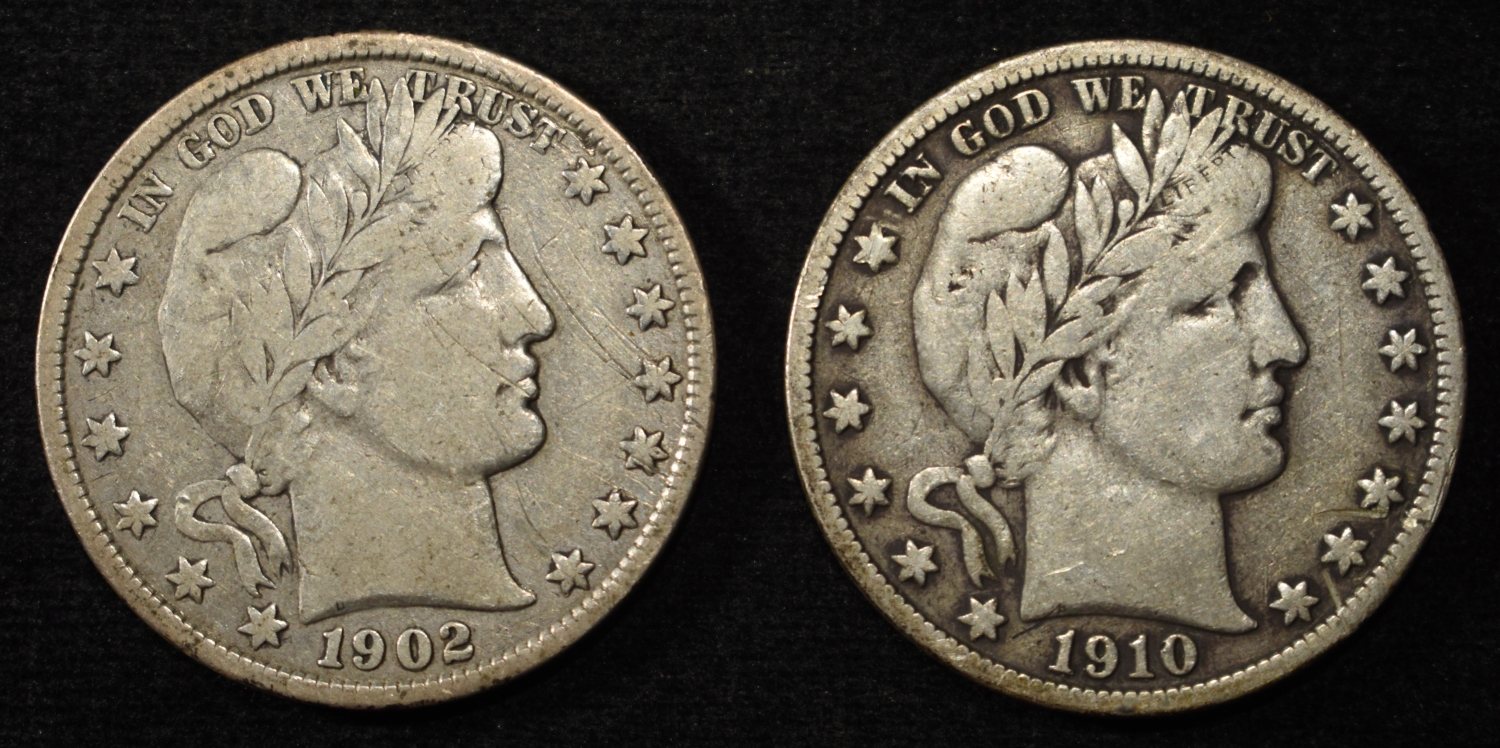 1902 & 1910-S BARBER HALF DOLLARS FINE SCRATCHES