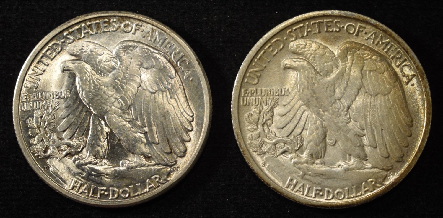 1946-D,S WALKING LIBERTY HALF DOLLARS AU/BU