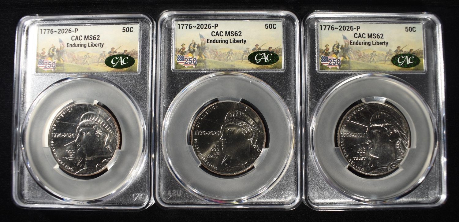 (3) 1776-2026-P ENDURING LIBERTY HALVES CAC MS62