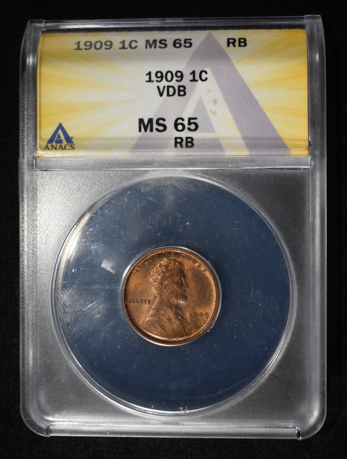 1909-VDB WHEAT CENT ANACS MS65 RB