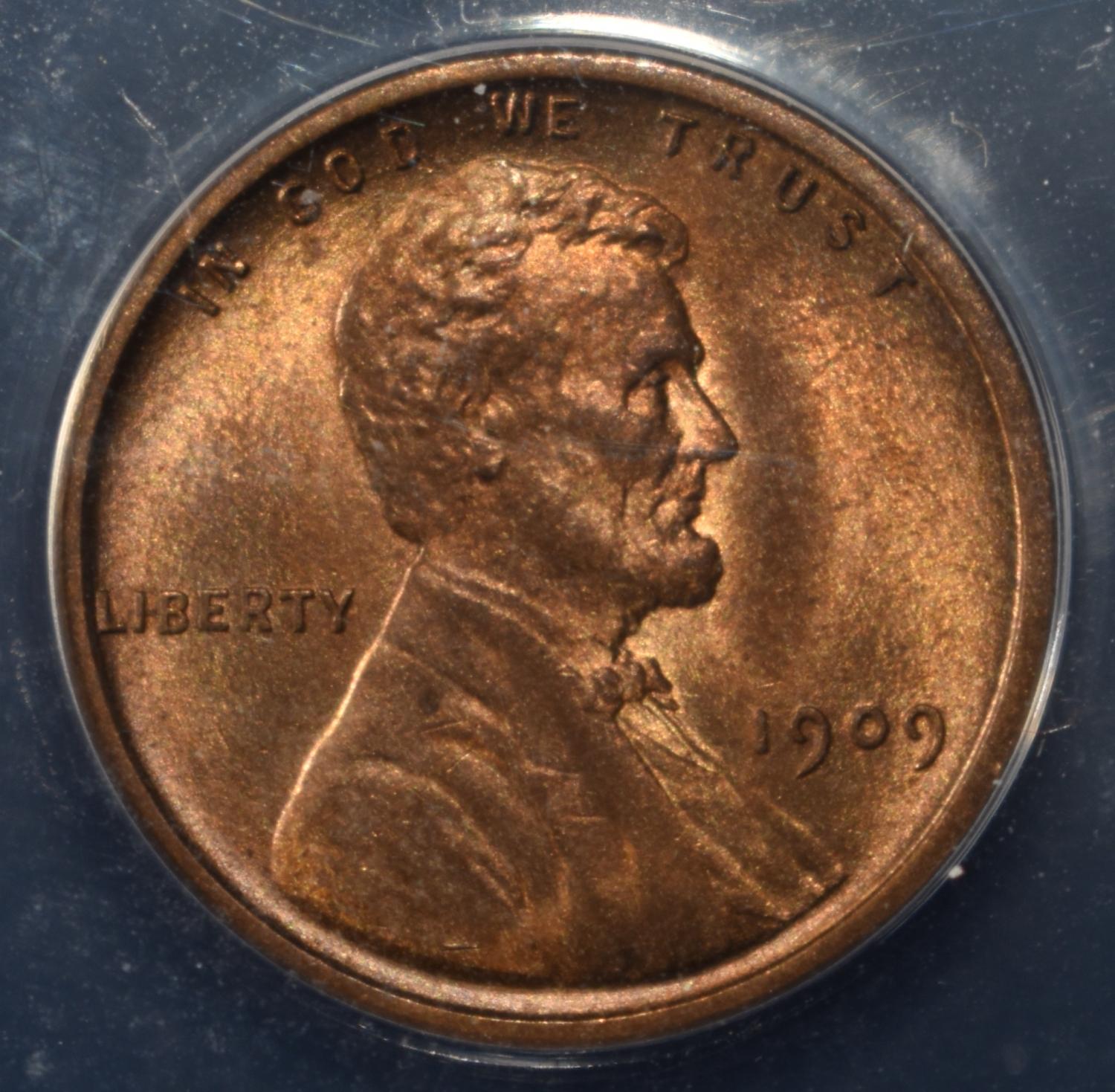 1909-VDB WHEAT CENT ANACS MS65 RB