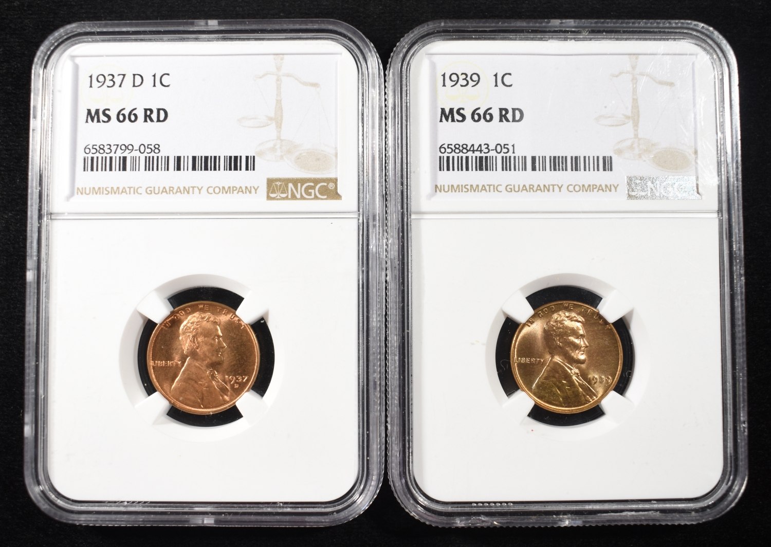 1937-D & 1939 WHEAT CENTS NGC MS66 RD
