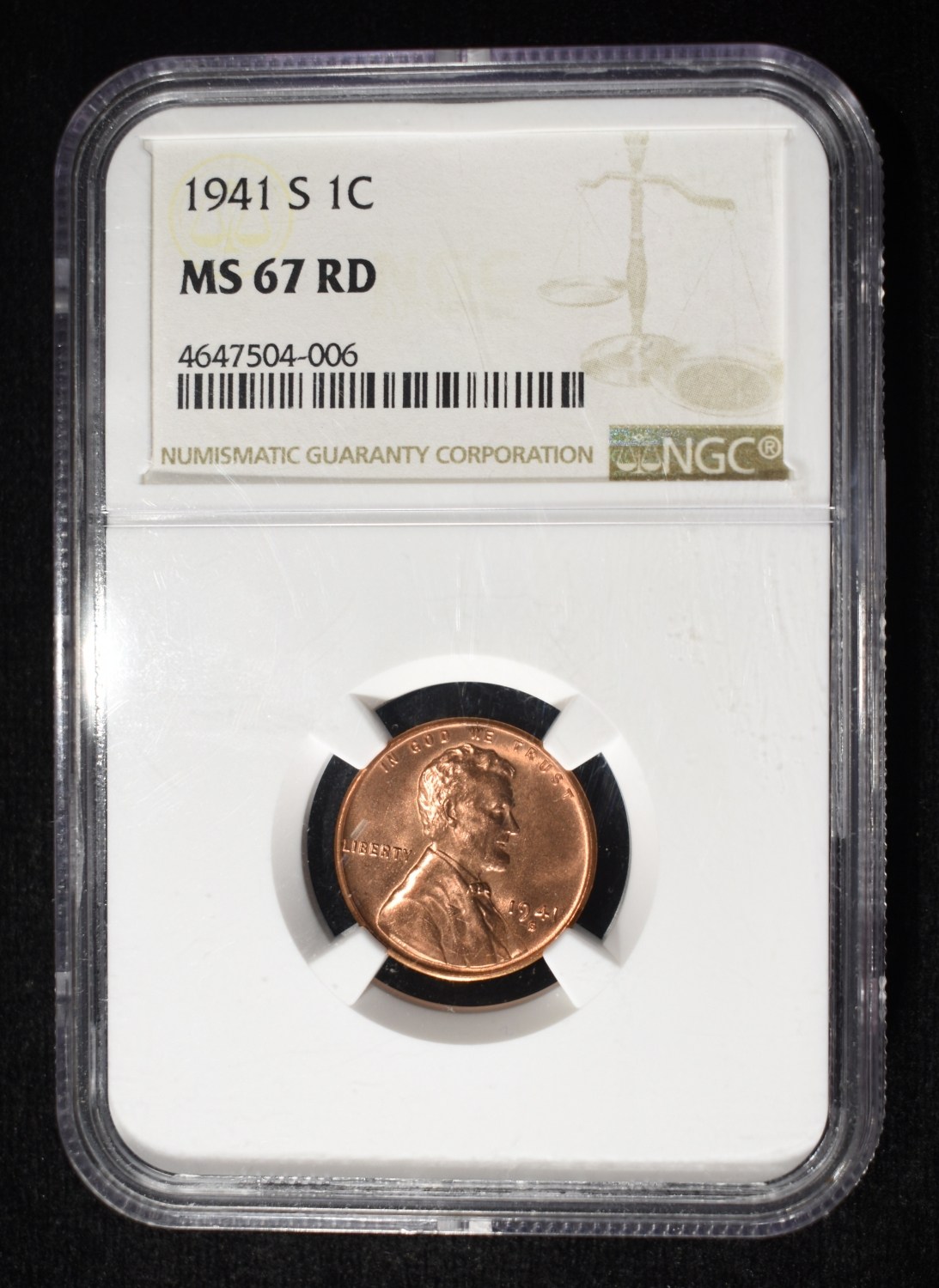 1941-S WHEAT CENT NGC MS67RD