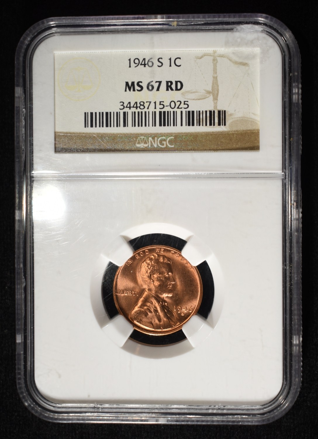 1946-S WHEAT CENT NGC MS67 RD