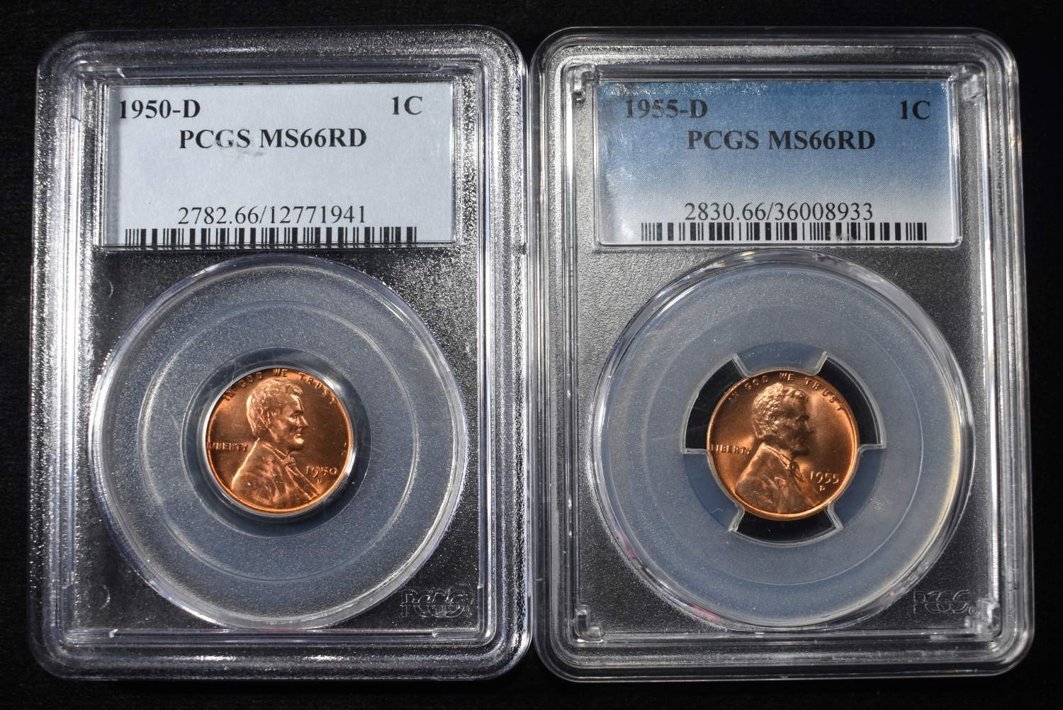 1950-D & 1955-D WHEAT CENTS PCGS MS66RD