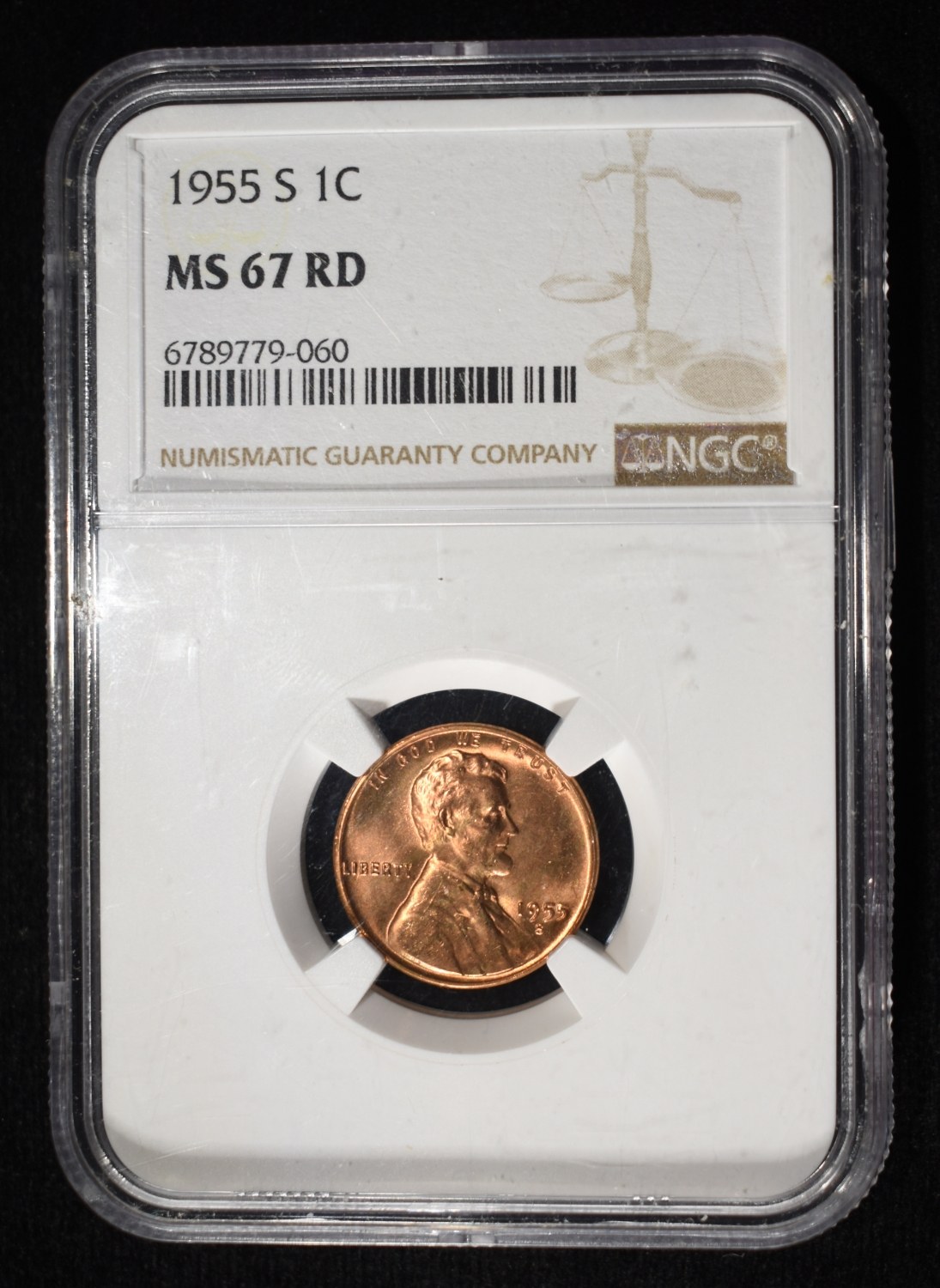 1955-S WHEAT CENT NGC MS67 RD
