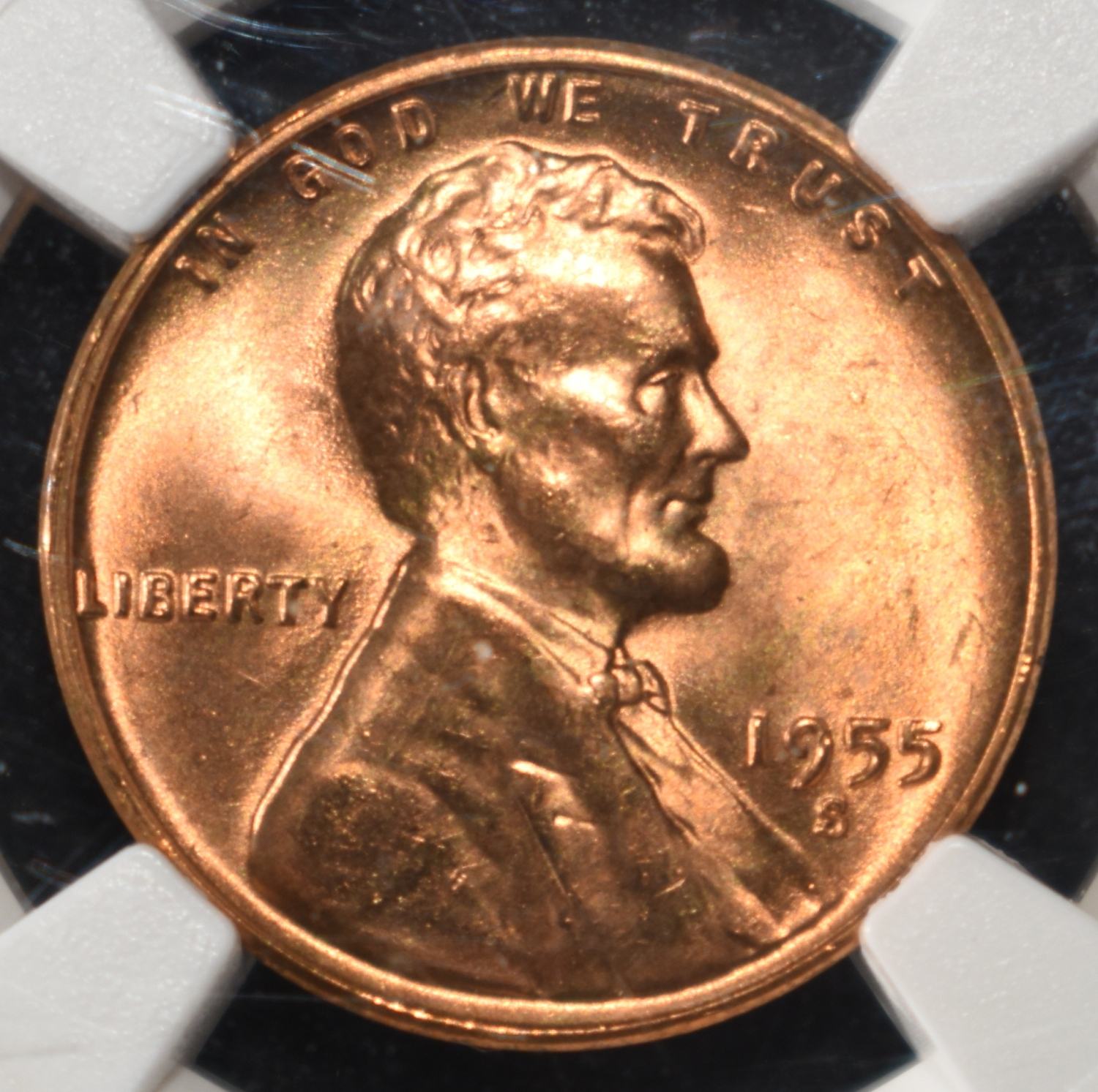 1955-S WHEAT CENT NGC MS67 RD