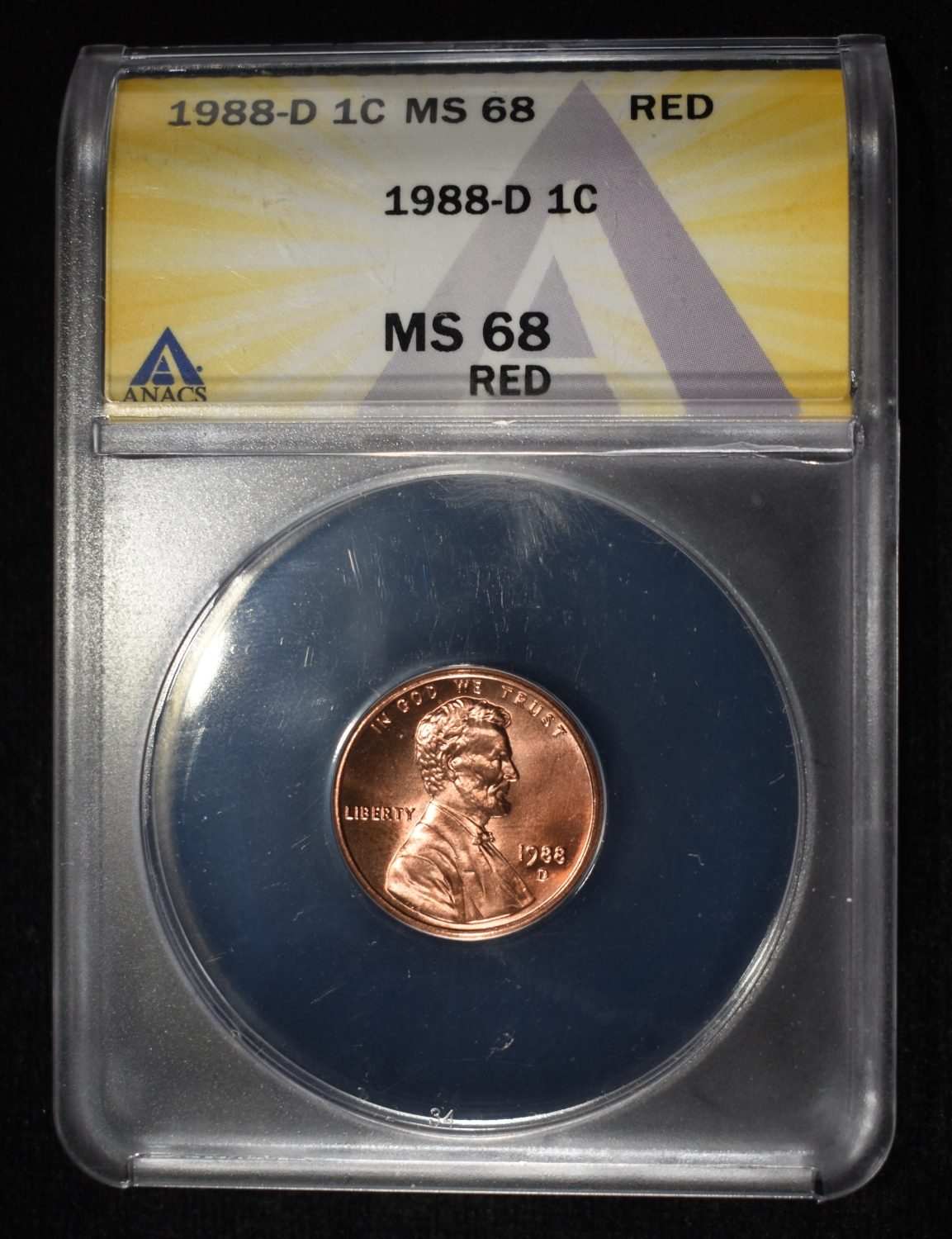 1988-D MEMORIAL CENT ANACS MS68 RED
