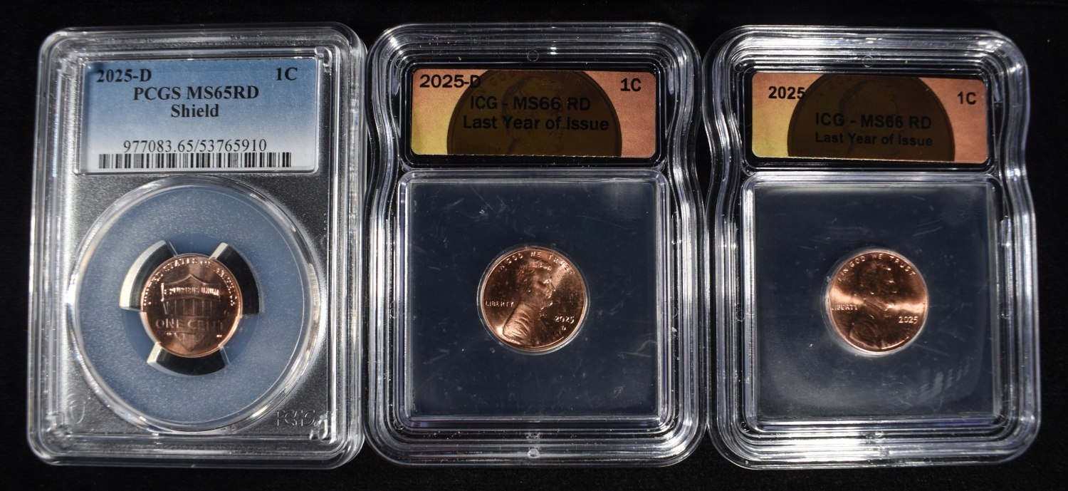 2025-P, (2)D SHIELD CENTS ICG & PCGS MS65-66 RD