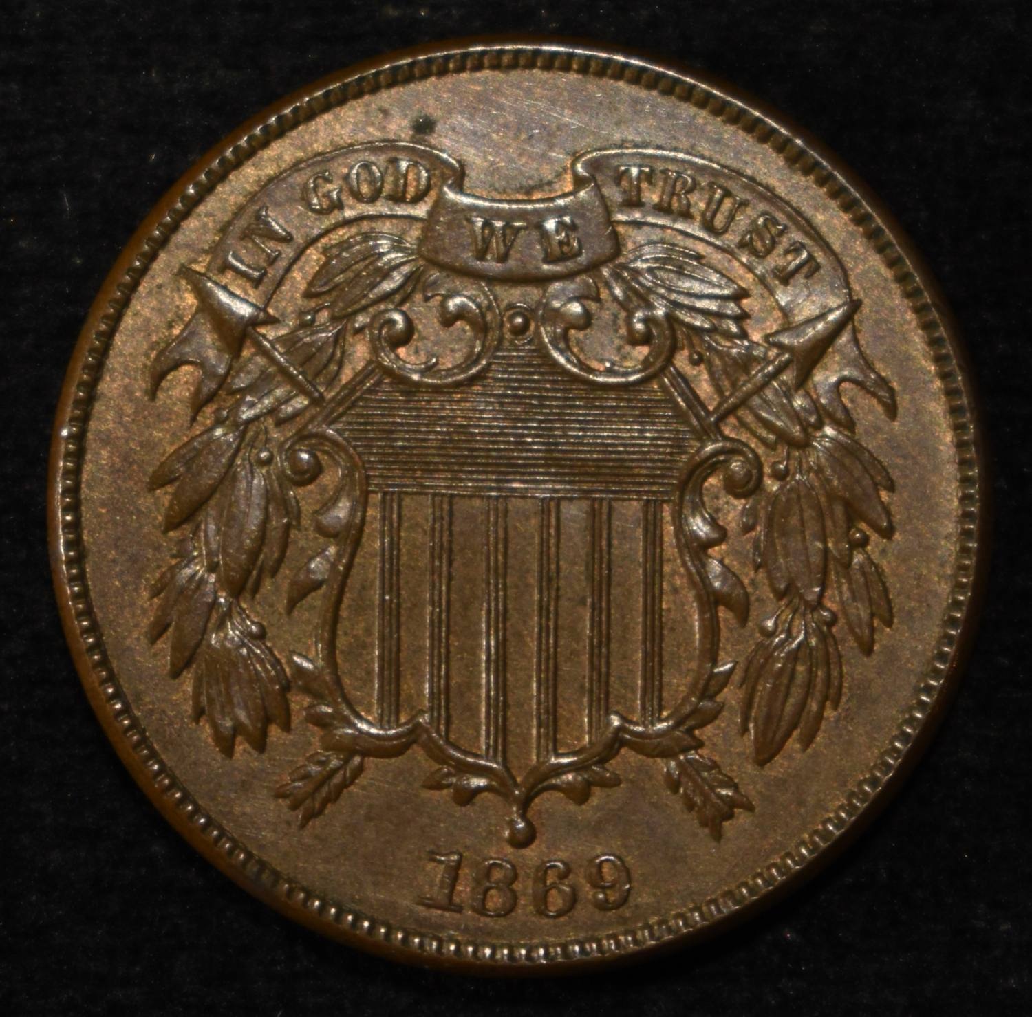 1869 2-CENT BN GEM BU