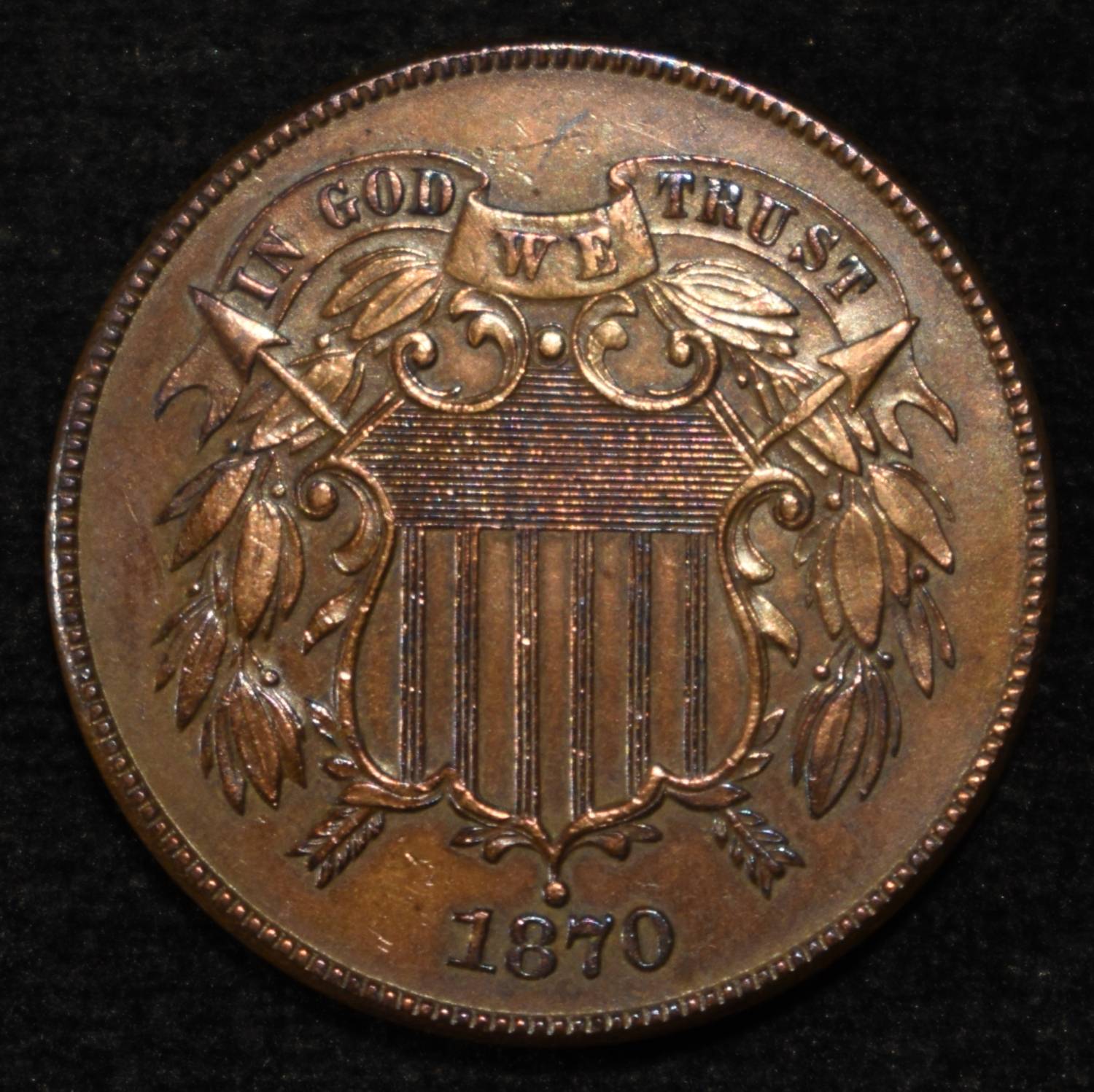1870 2-CENT PIECE CH ORIG UNC
