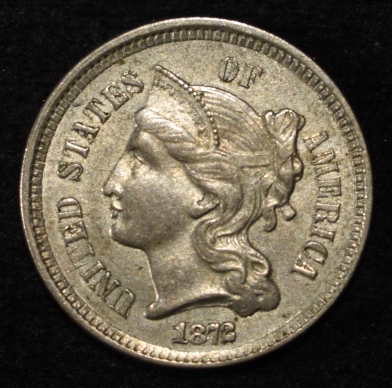 1872 3-CENT NICKEL CH ORIG UNC