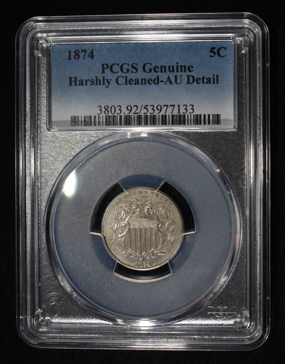 1874 SHIELD NICKEL PCGS GENUINE
