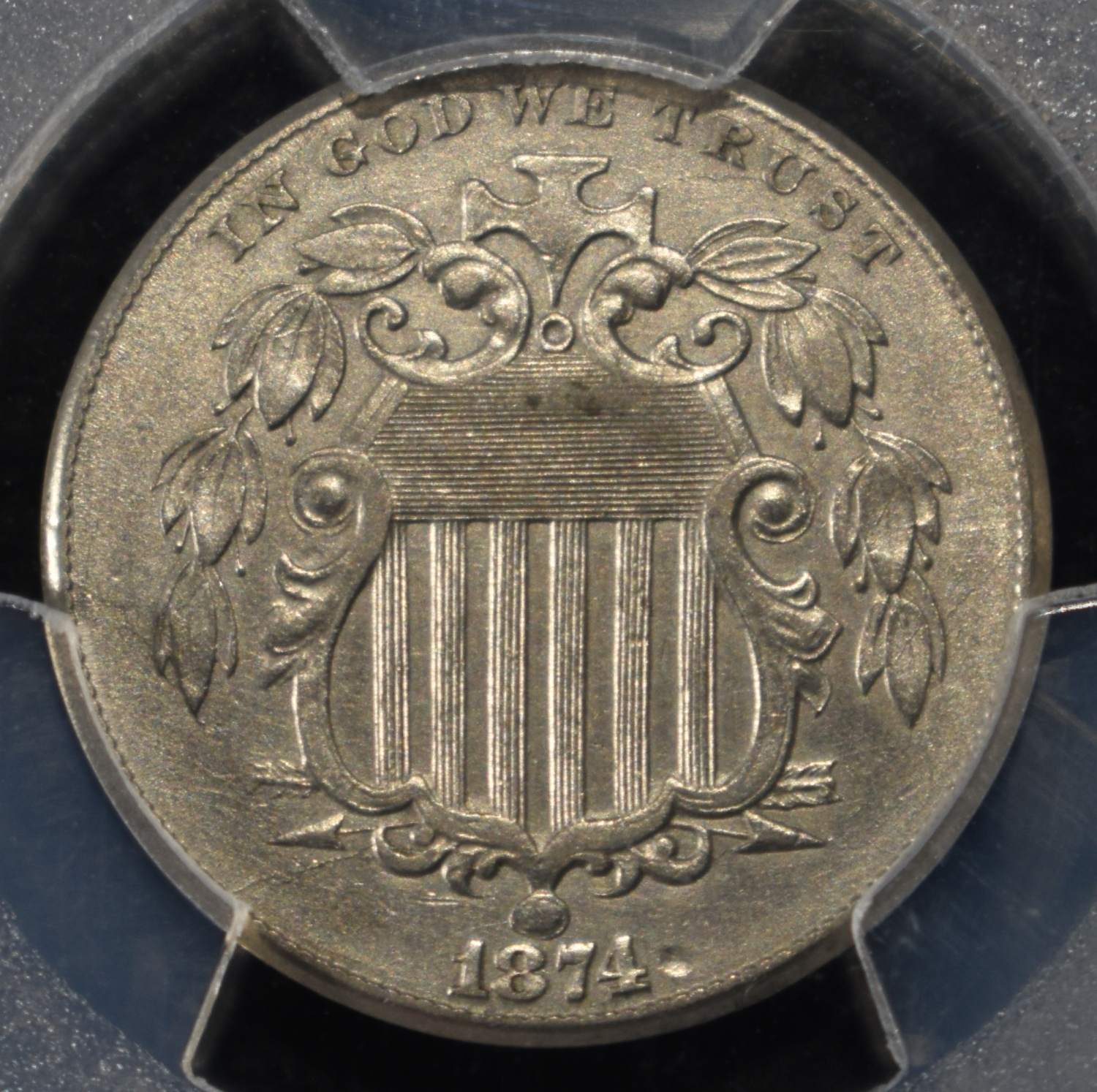 1874 SHIELD NICKEL PCGS GENUINE