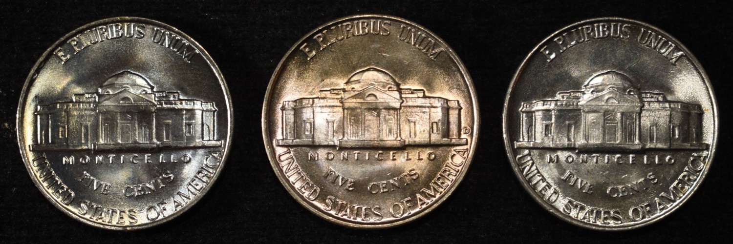 1939, 1941 & 1942-D JEFFERSON NICKELS GEM BU FS
