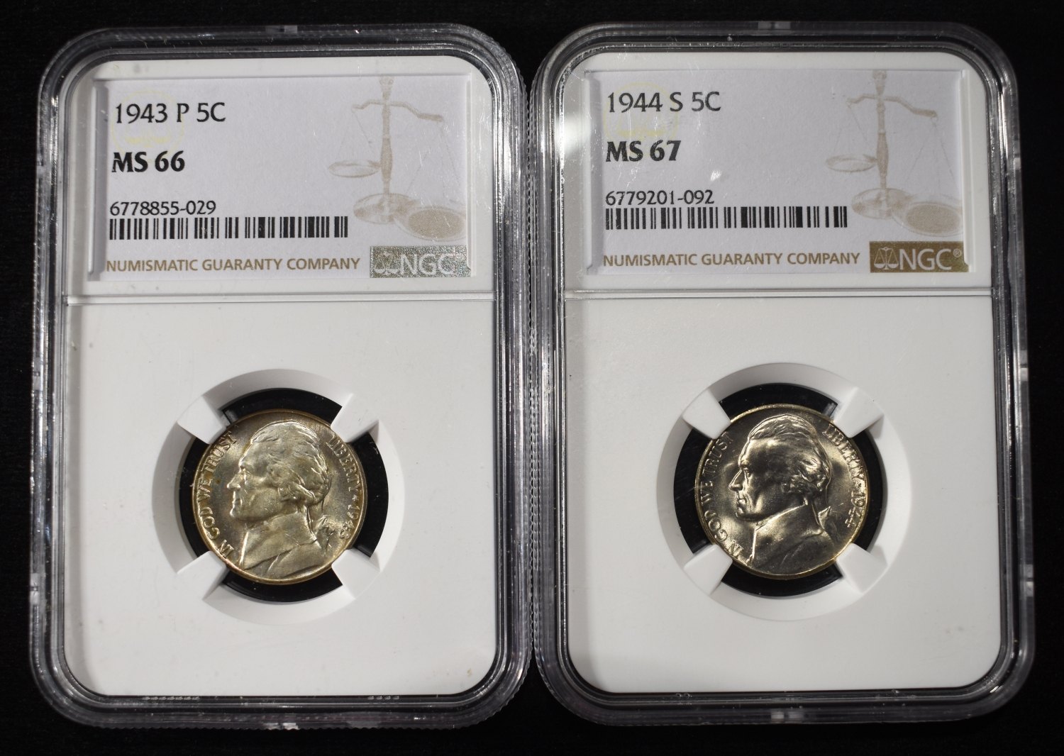 1943-P & 1944-S WAR NICKELS NGC MS66-67