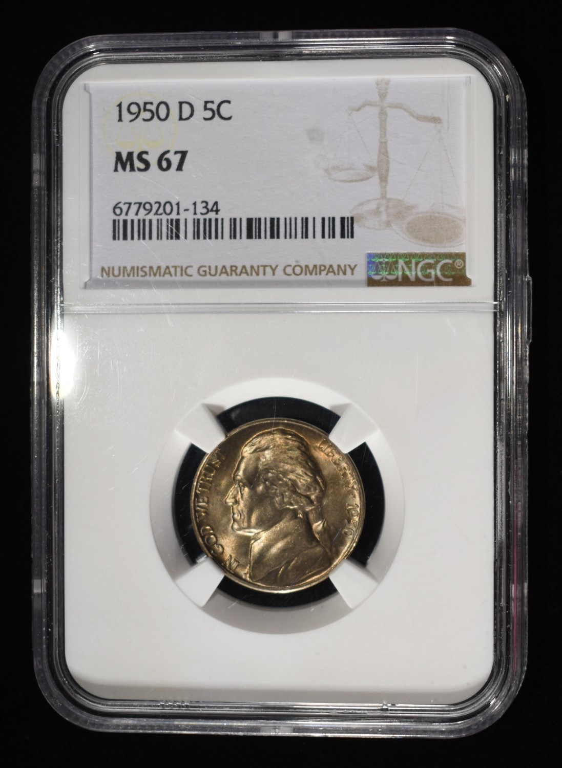 1950-D JEFFERSON NICKEL NGC MS67