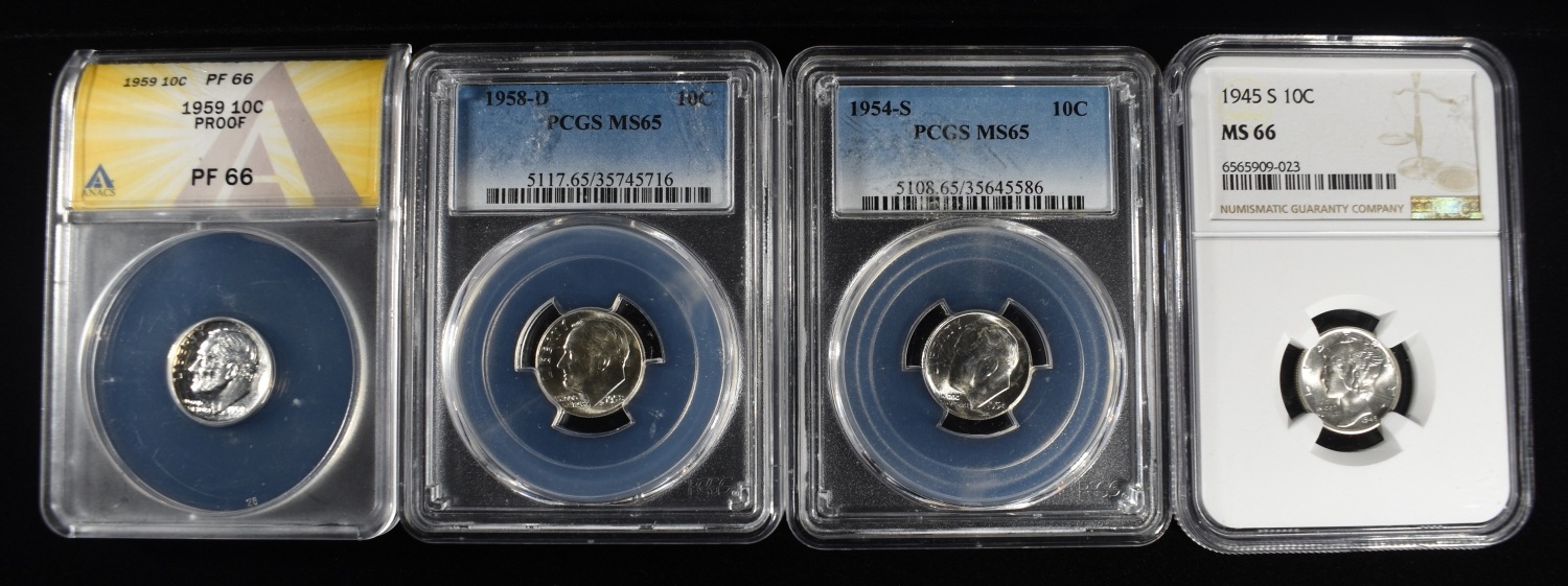 (4) GRADED DIMES