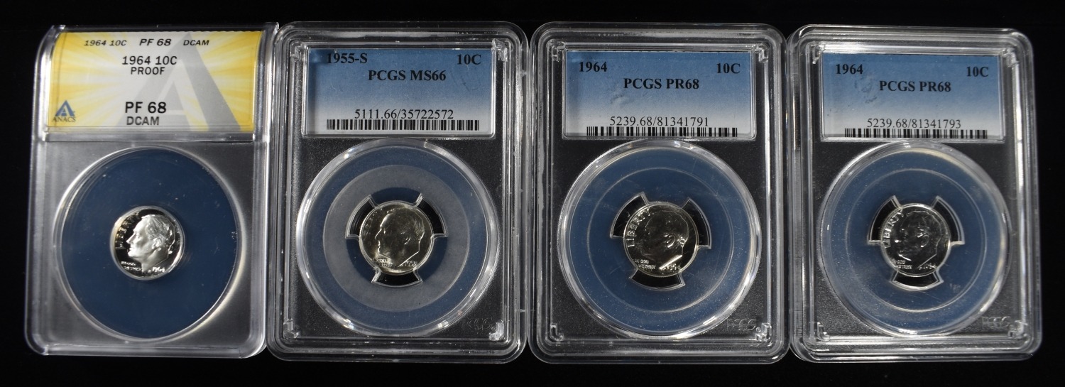 (4) GRADED ROOSEVELT DIMES