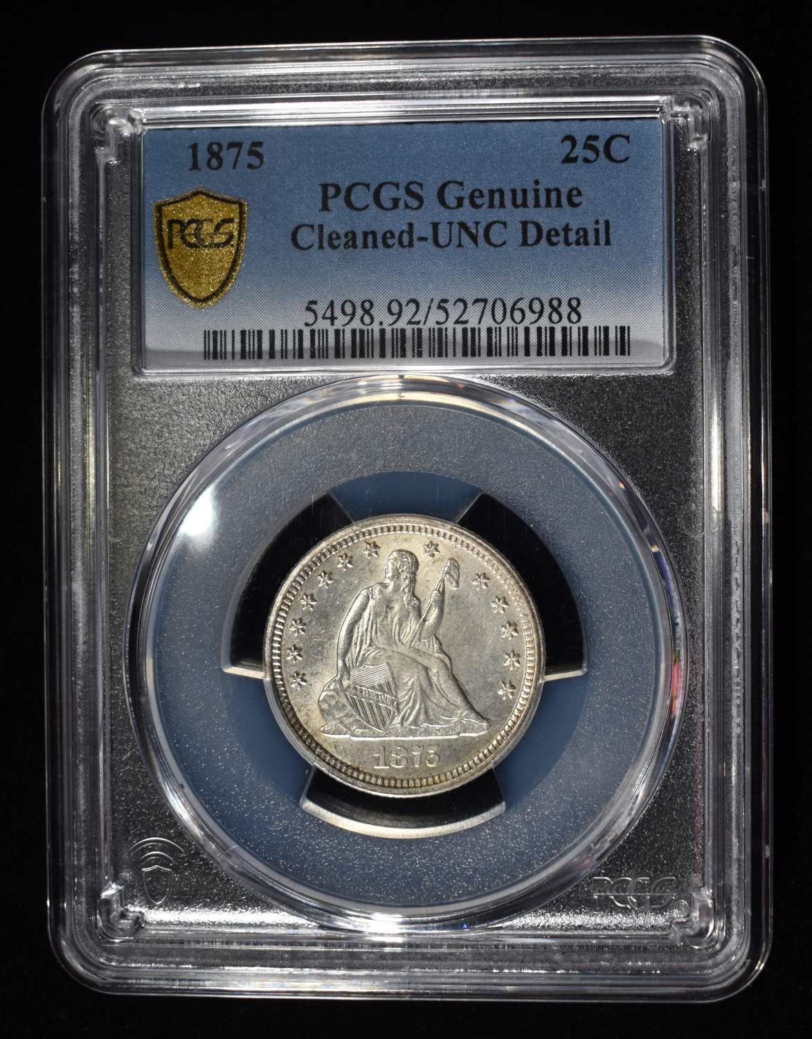 1875 LIBERTY SEATED QUARTER PCGS GENUINE
