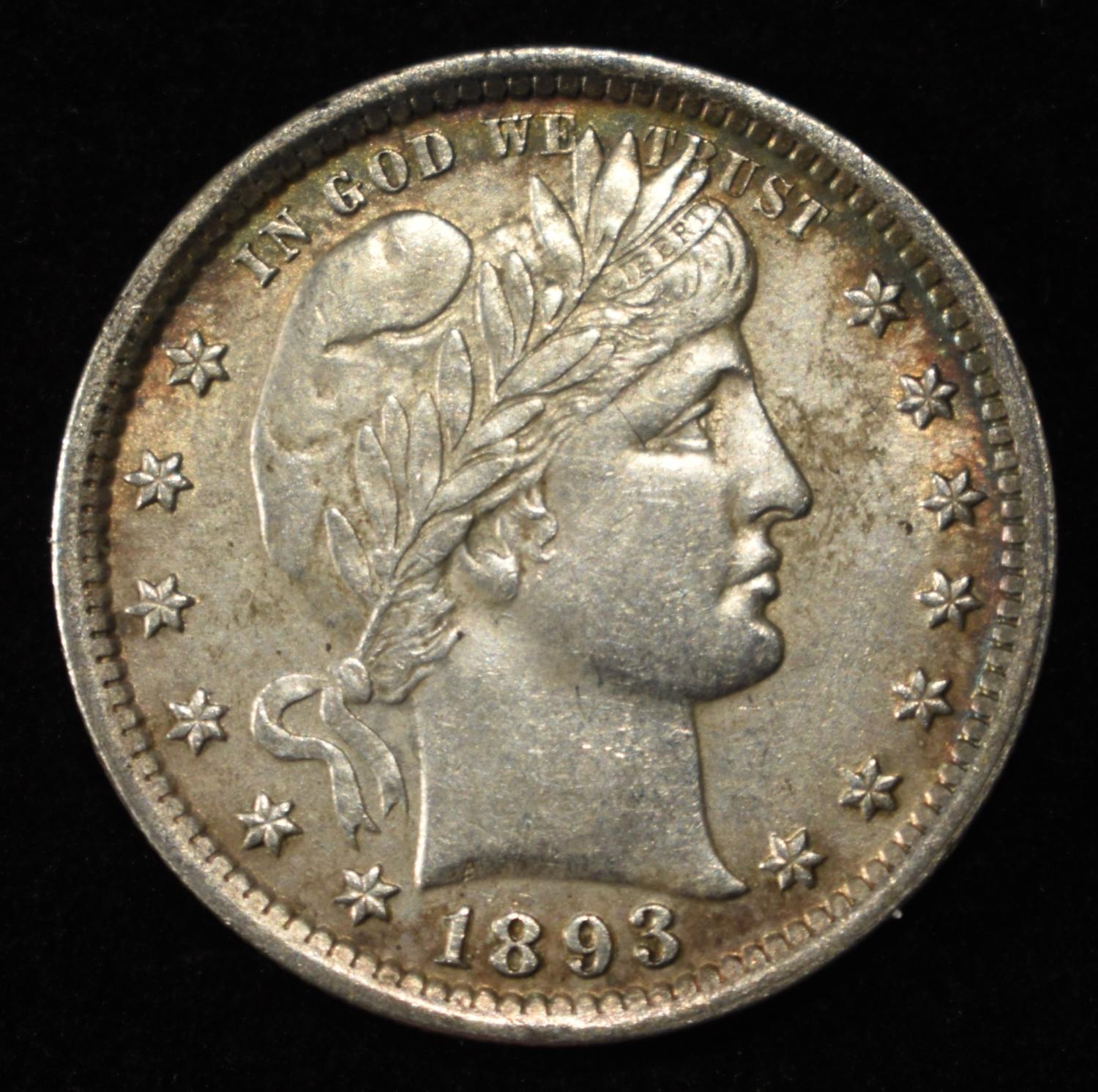 1893 BARBER QUARTER CH AU/UNC