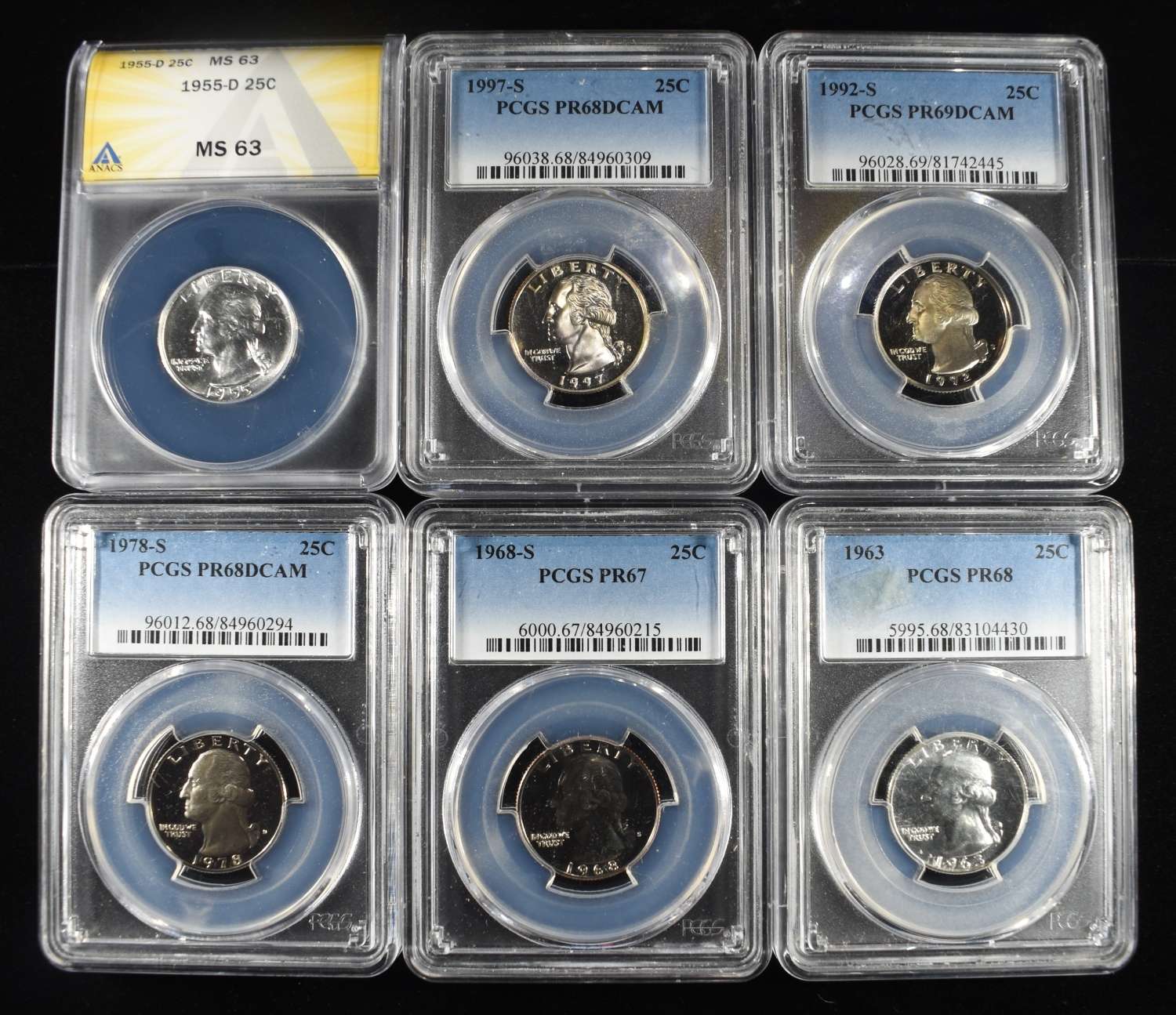 (6) GRADED WASHINGTON QUARTERS