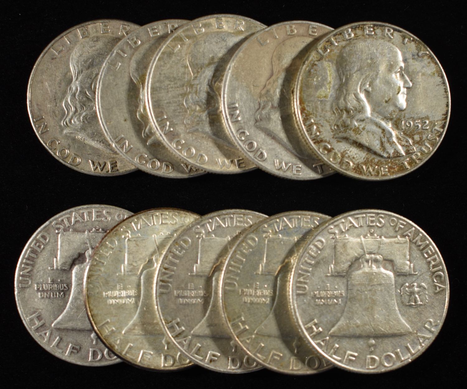 (10) FRANKLIN HALF DOLLARS