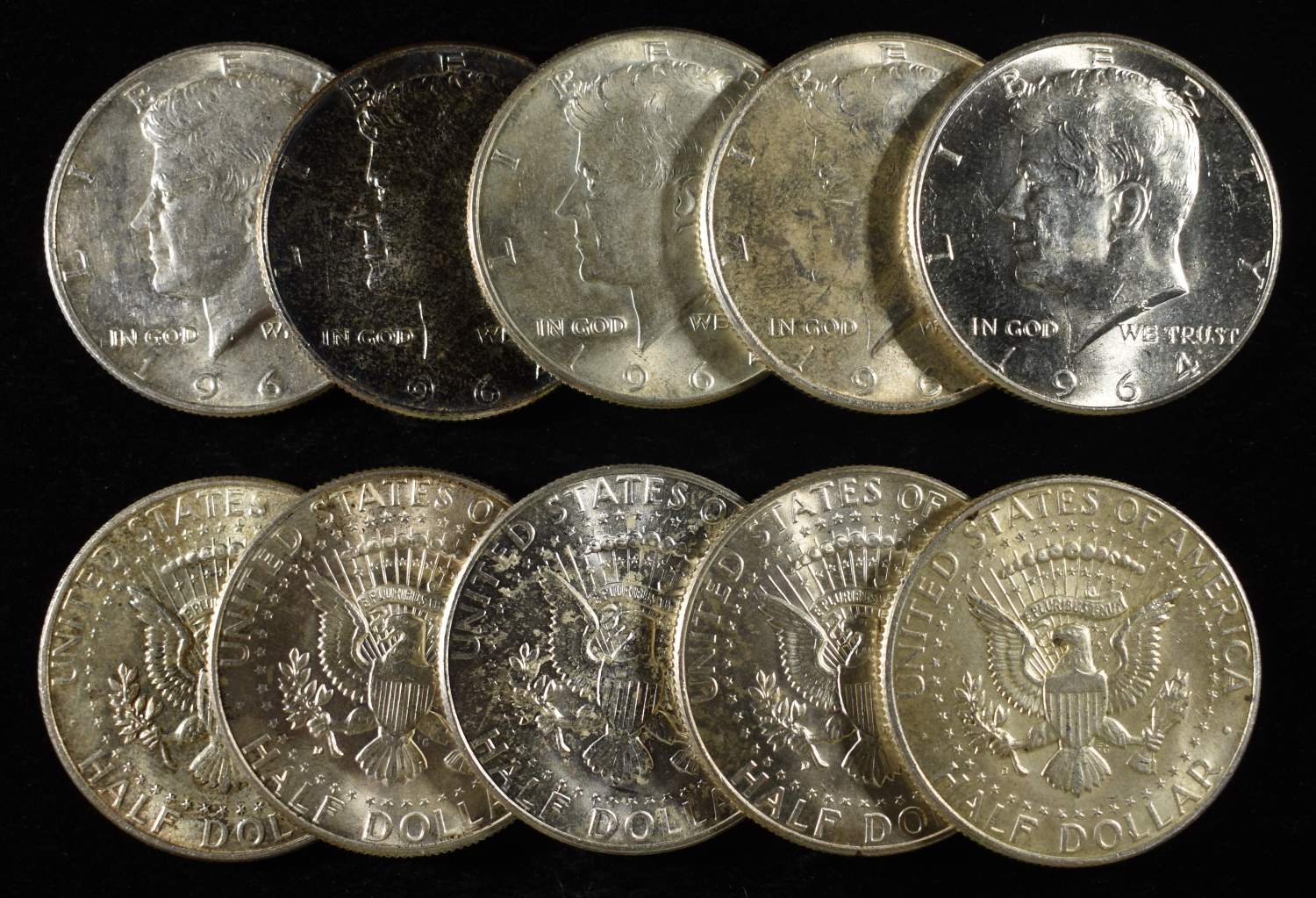 (10) 90% SILVER KENNEDY HALF DOLLARS