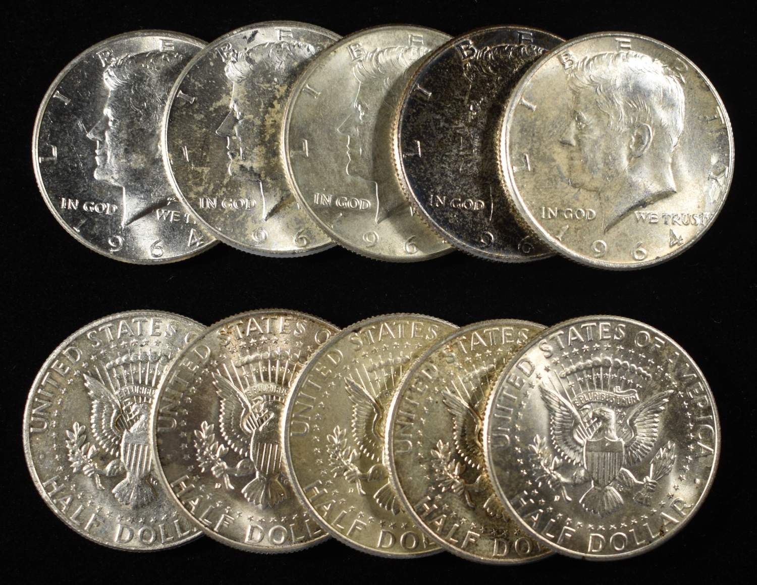 (10) 90% SILVER KENNEDY HALF DOLLARS