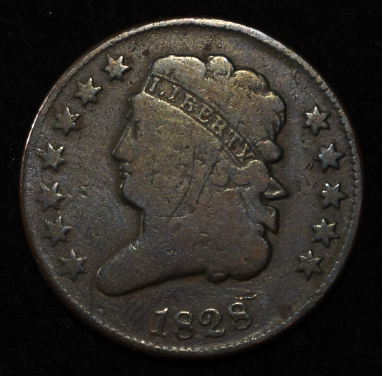 1828 HALF CENT VG