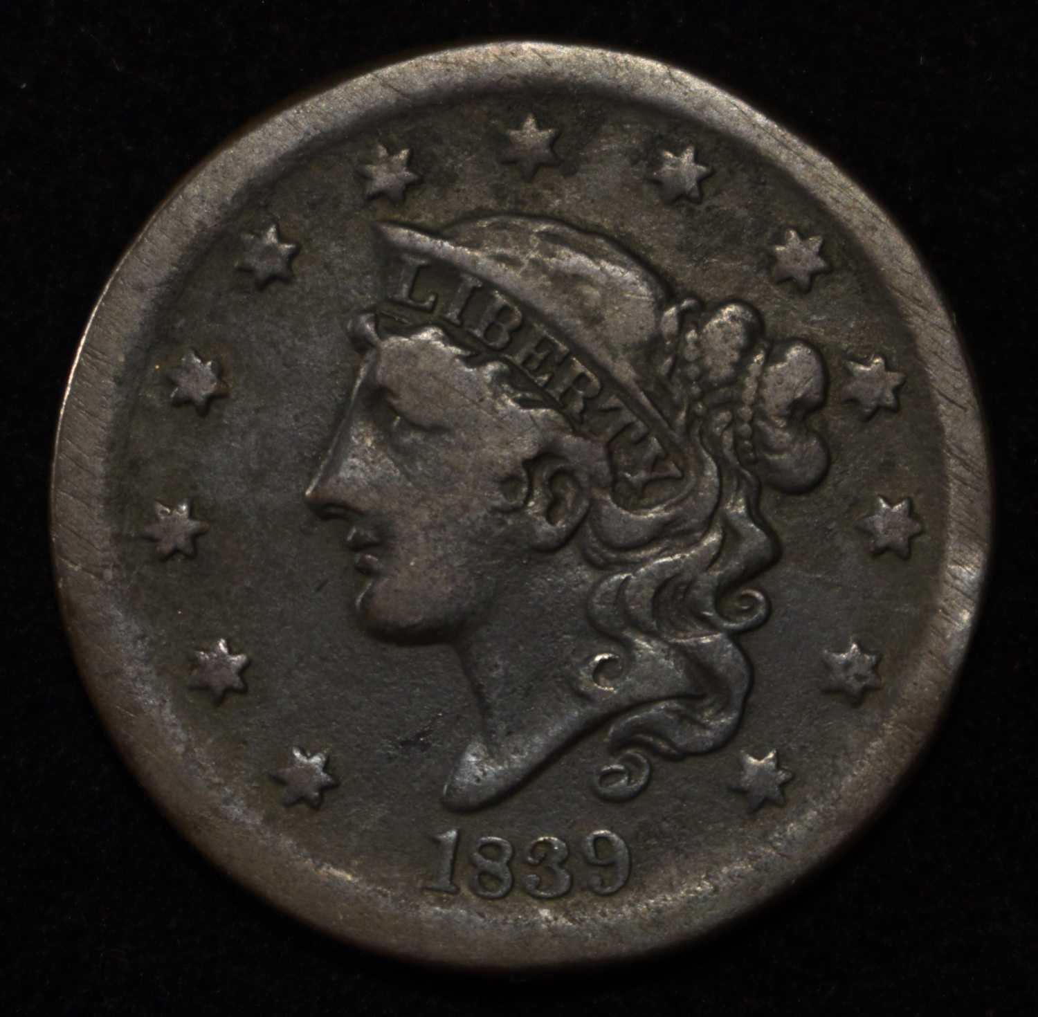1839 SILLY HEAD LARGE CENT FINE