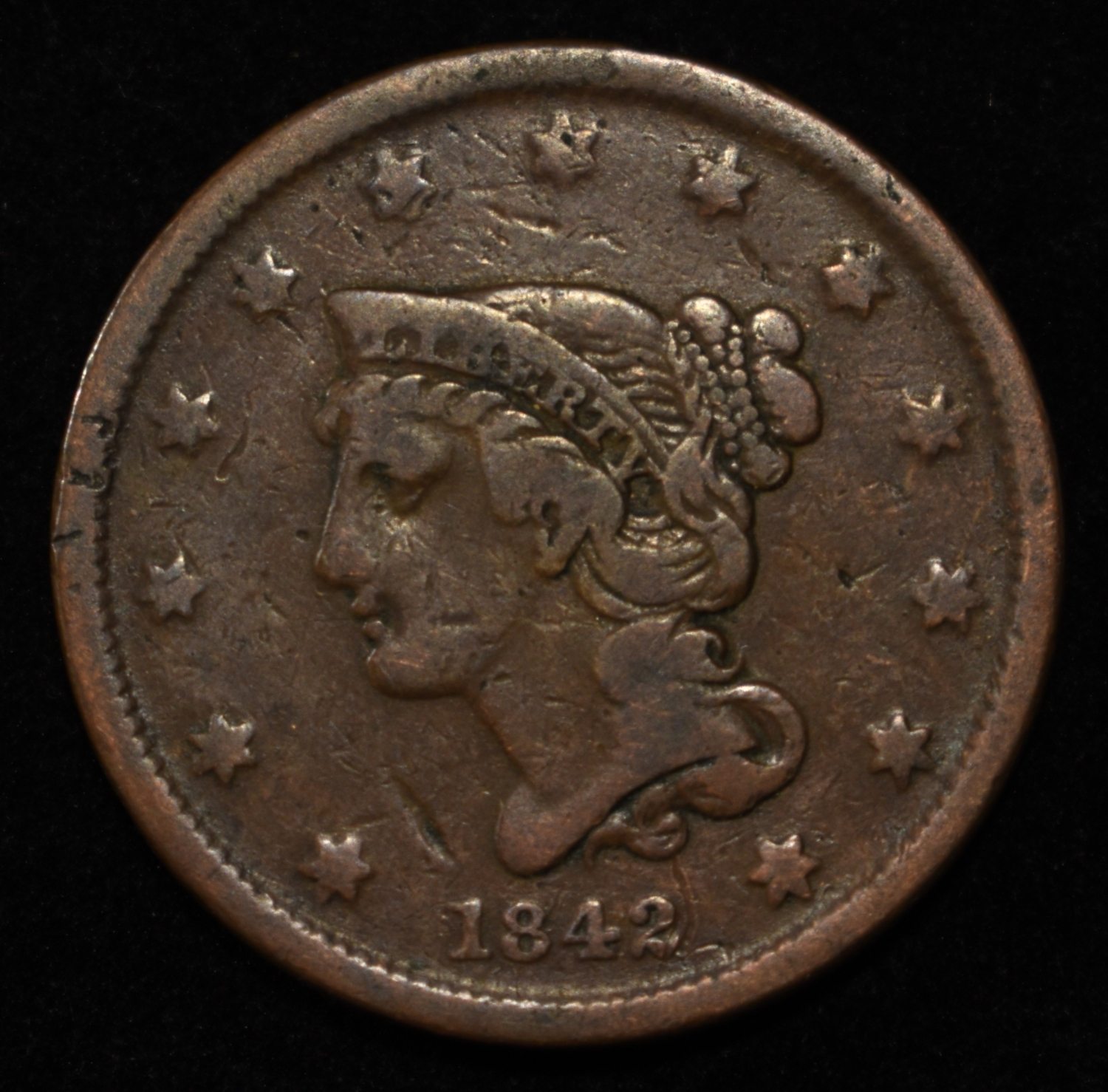 1842 SMALL DATE LARGE CENT VF