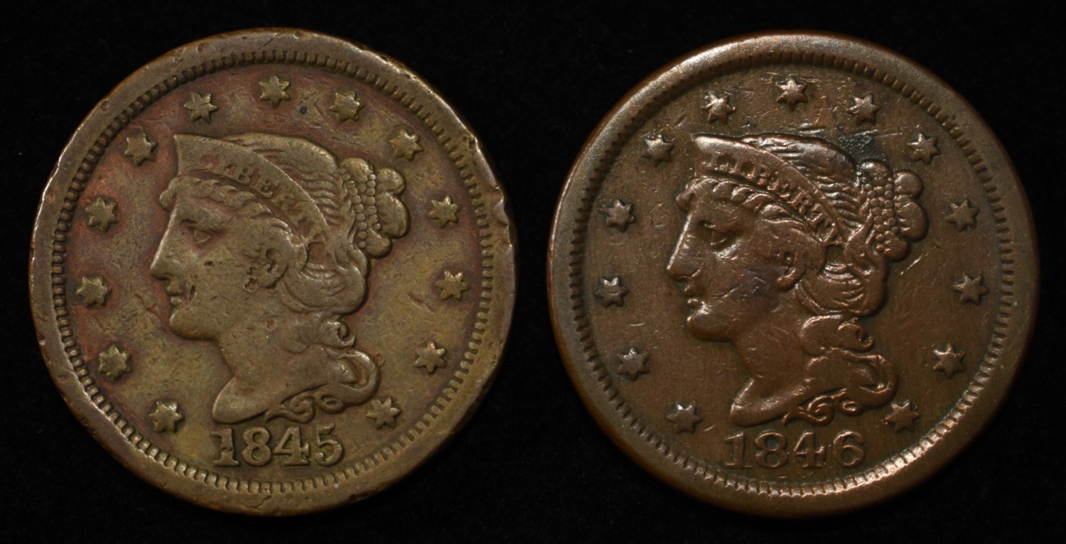 1845 & 1846 LARGE CENTS VF/XF