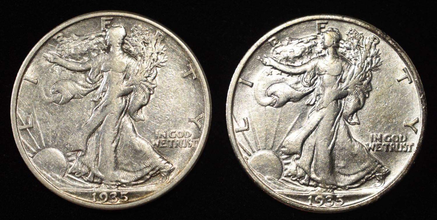 1935-D,S WALKING LIBERTY HALF DOLLARS XF