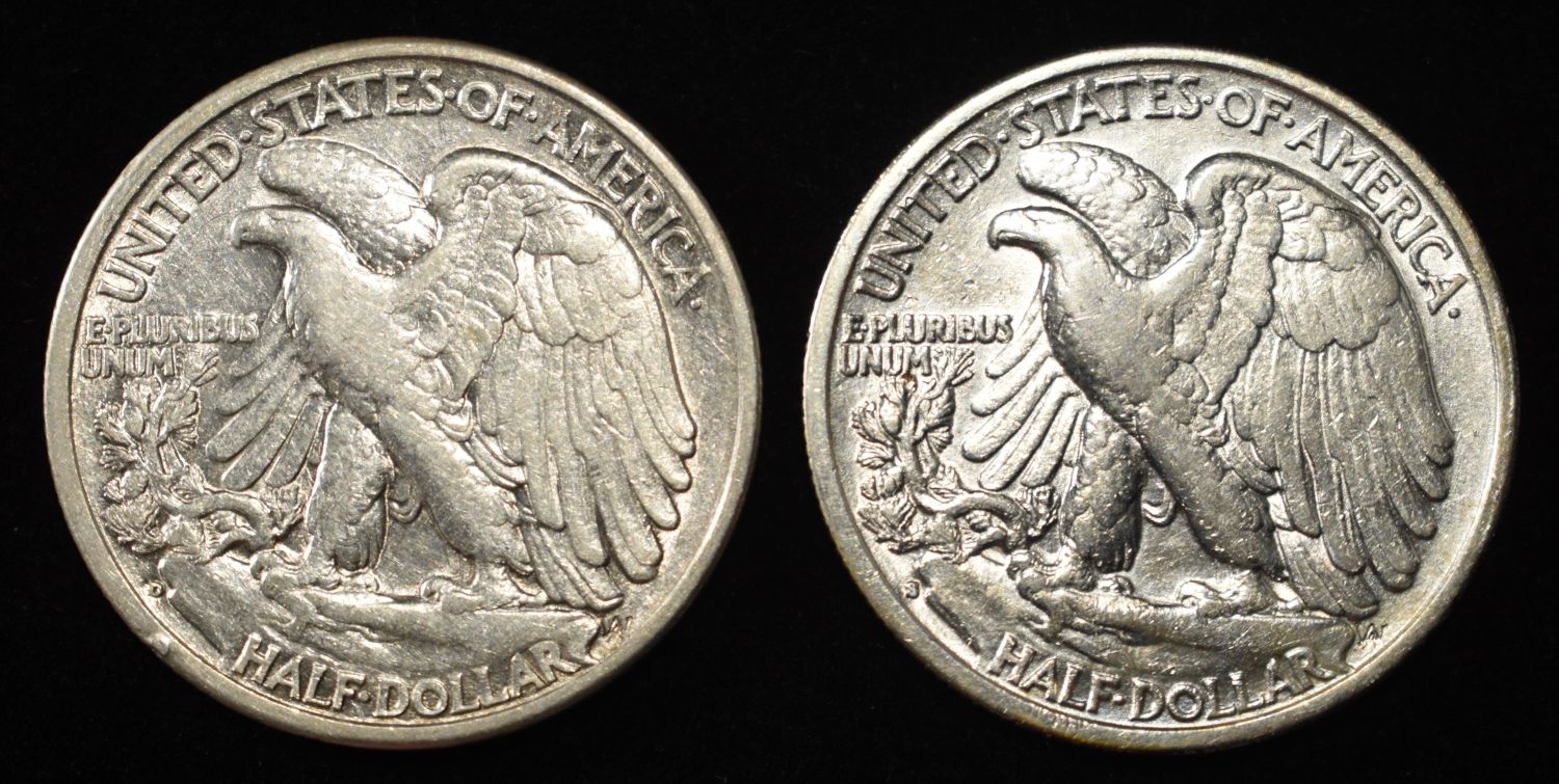 1935-D,S WALKING LIBERTY HALF DOLLARS XF