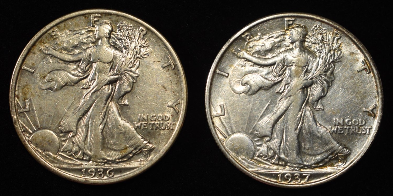 1936, 1937 WALKING LIBERTY HALF DOLLARS XF/AU
