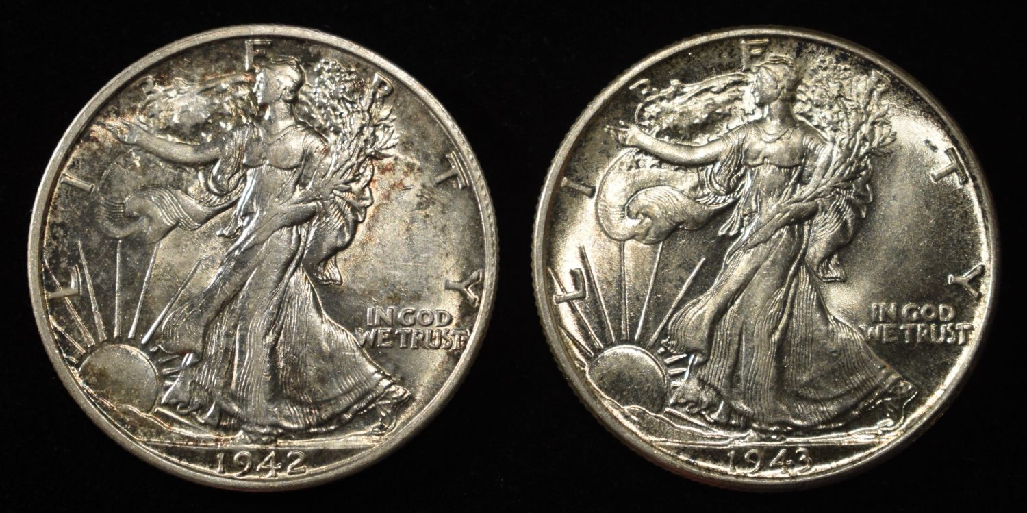 1942-S & 1943 WALKING LIBERTY HALF DOLLARS AU/BU