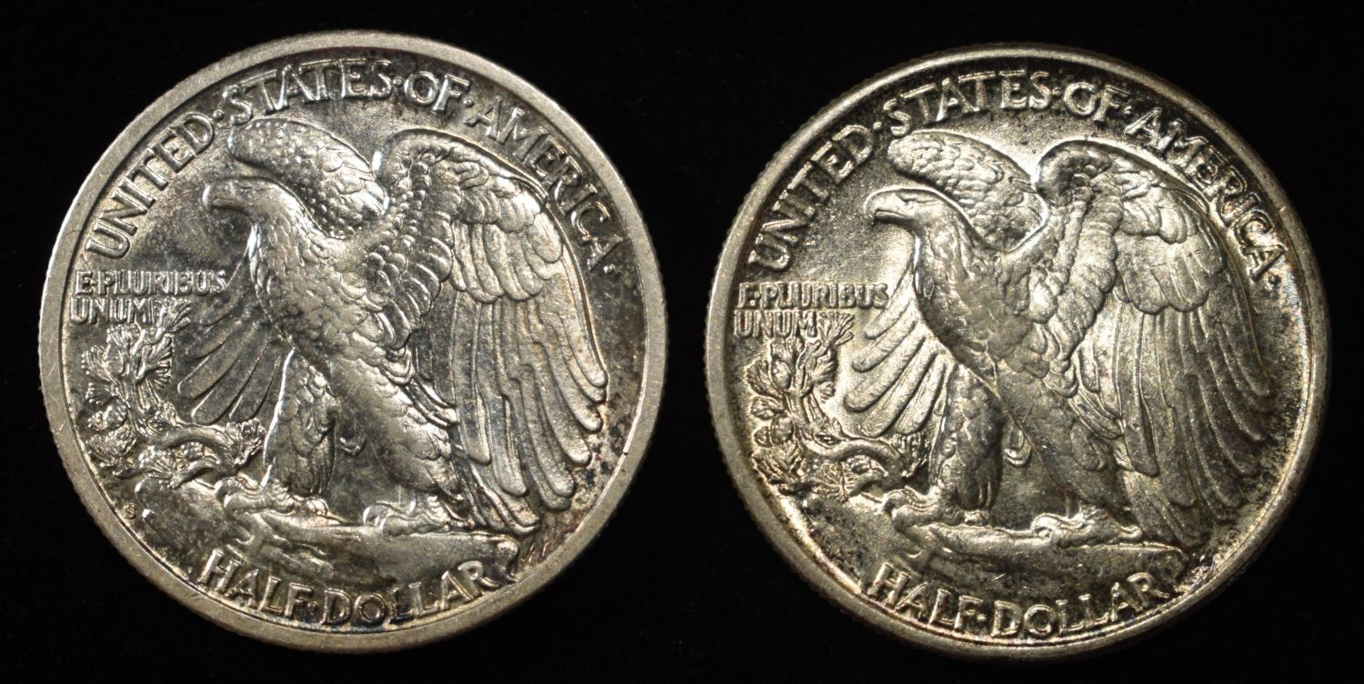 1942-S & 1943 WALKING LIBERTY HALF DOLLARS AU/BU