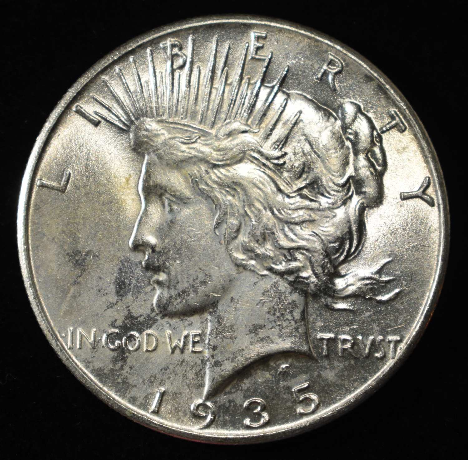 1935 PEACE DOLLAR AU, SCRATCHES REV