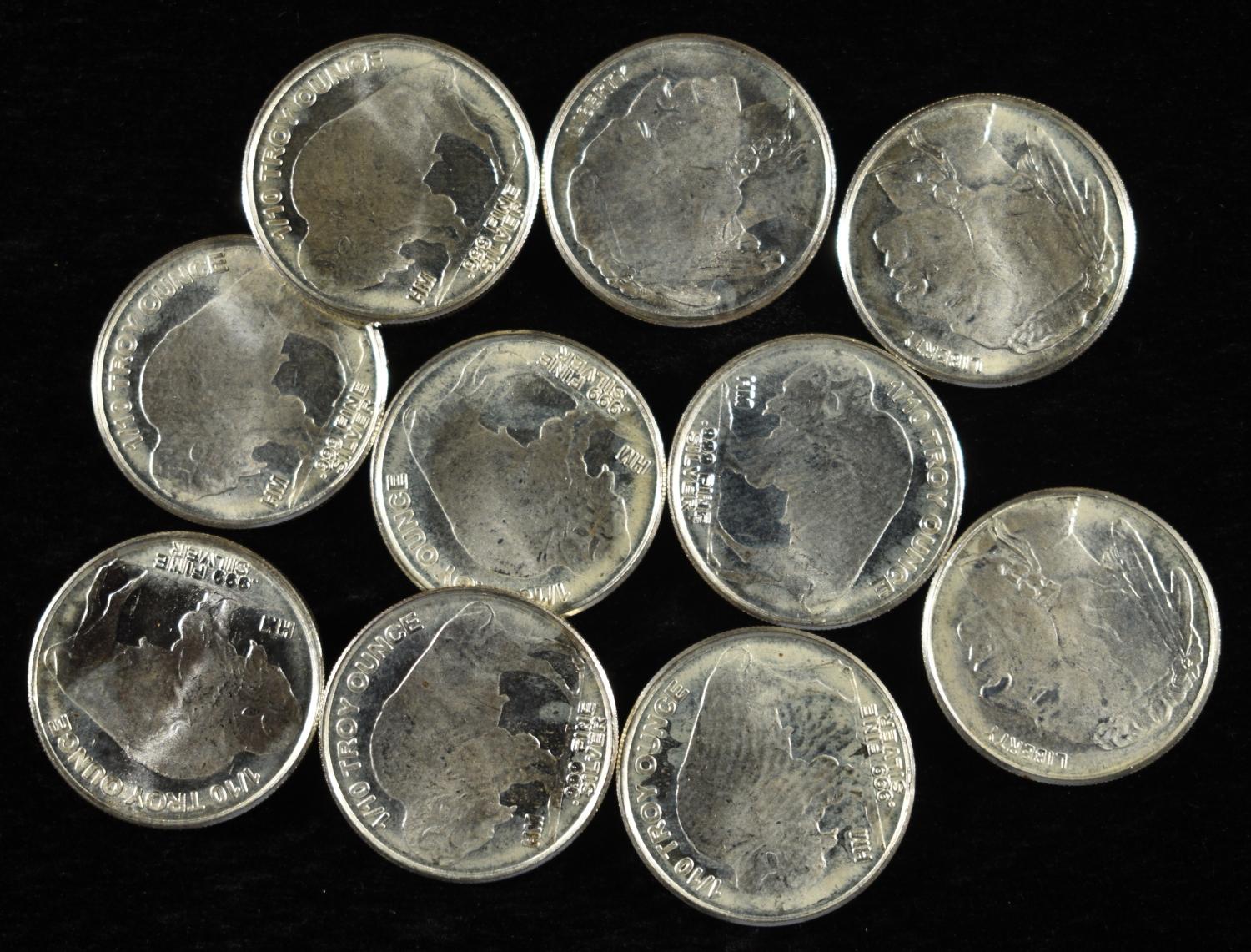 (10) 1/10TH OZ .999 SILVER ROUNDS
