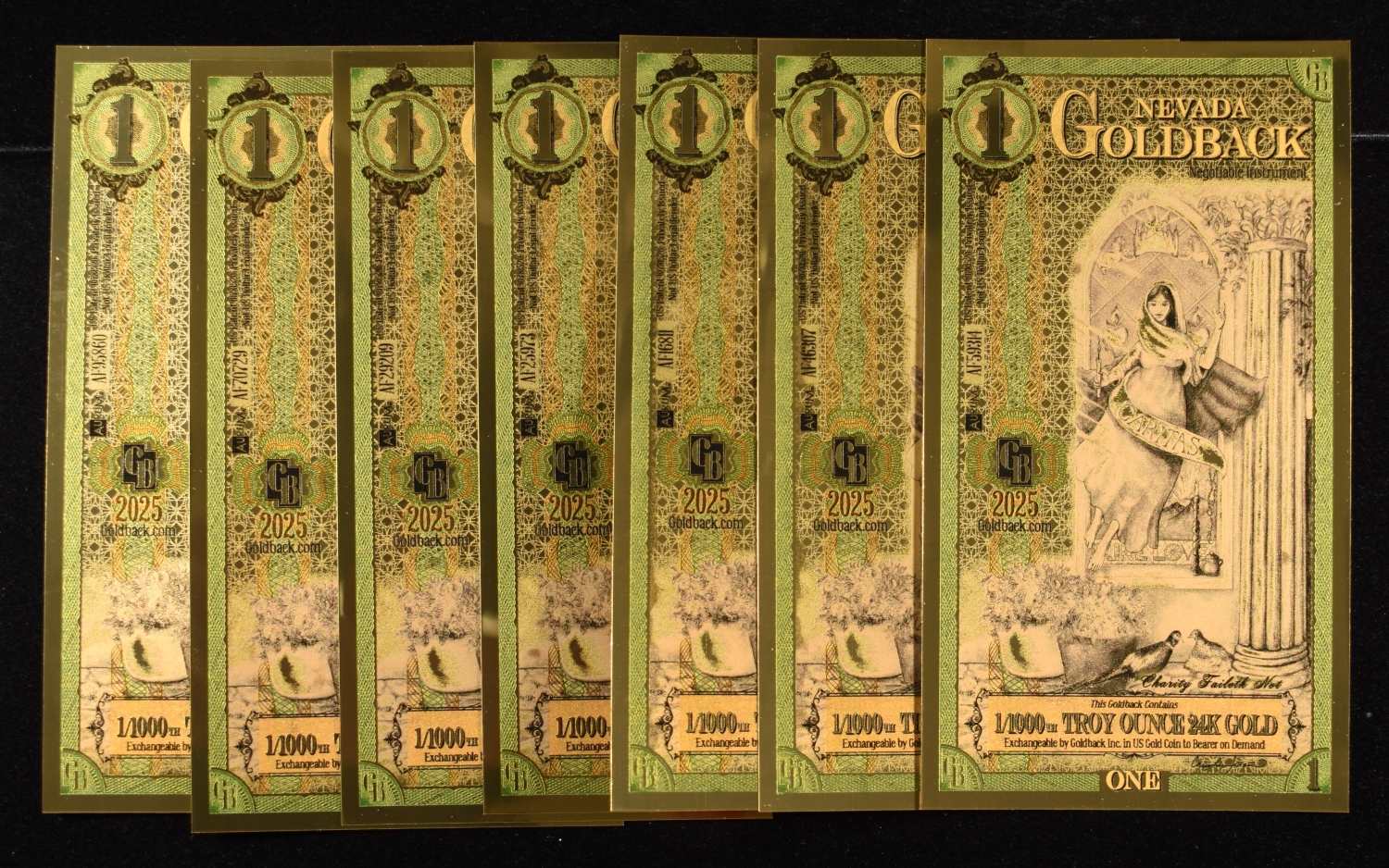 (7) $1 GOLDBACKS 1/1000TH TROY OZ 24K GOLD