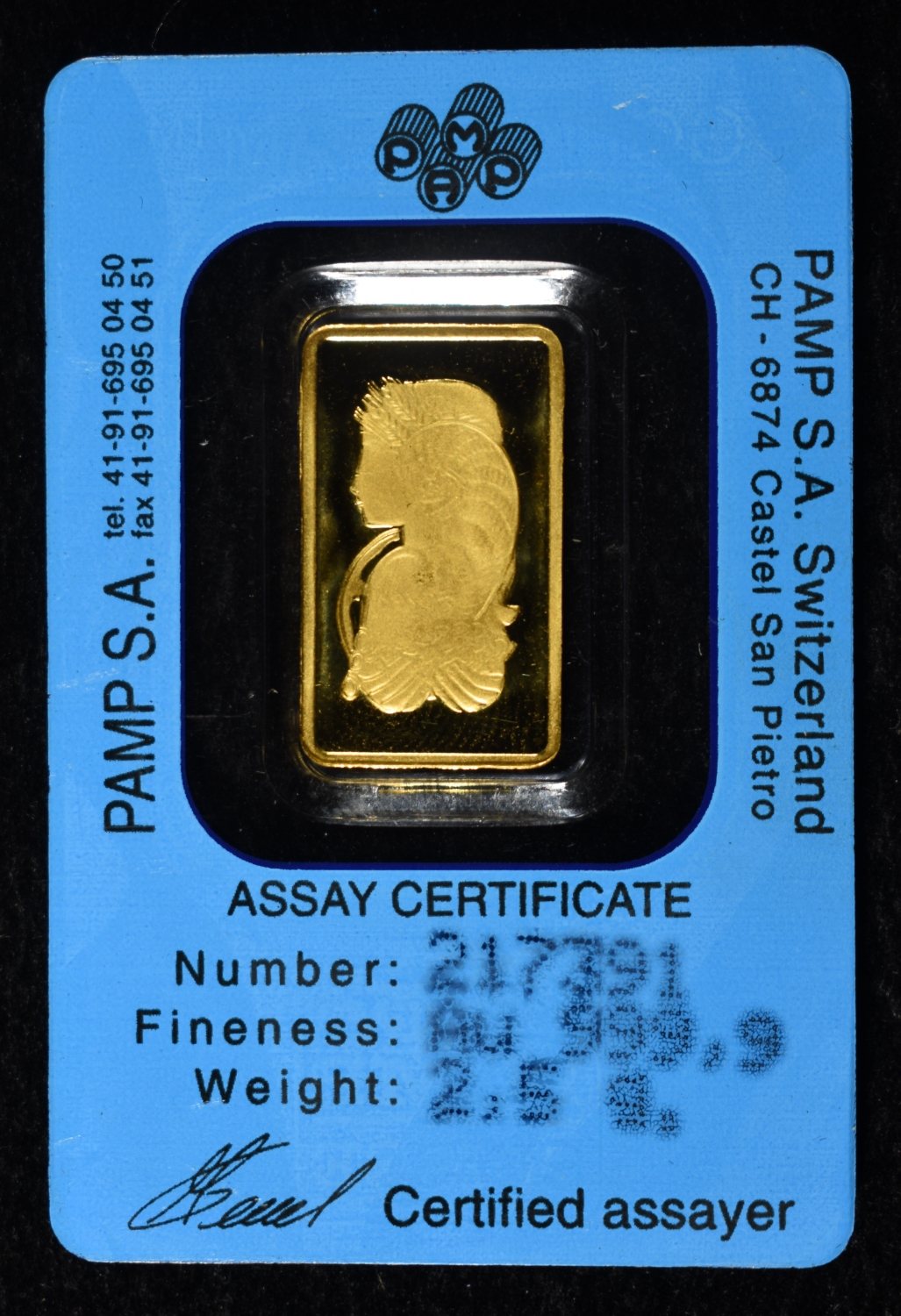 PAMP SUISSE 2.5 GRAMS .9999 GOLD BAR