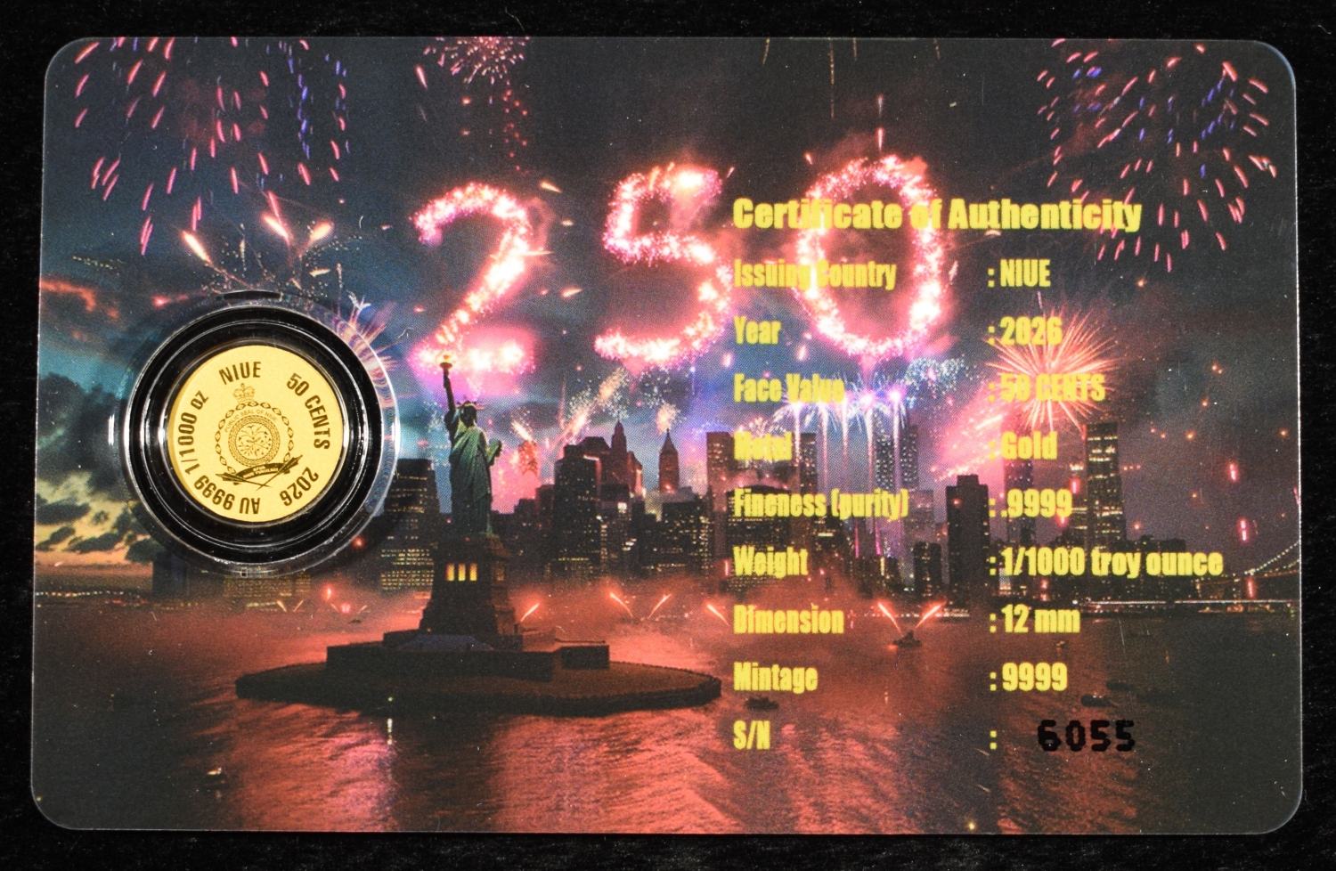 (5) 2026 NIUE 50C 1/1000TH .9999 GOLD