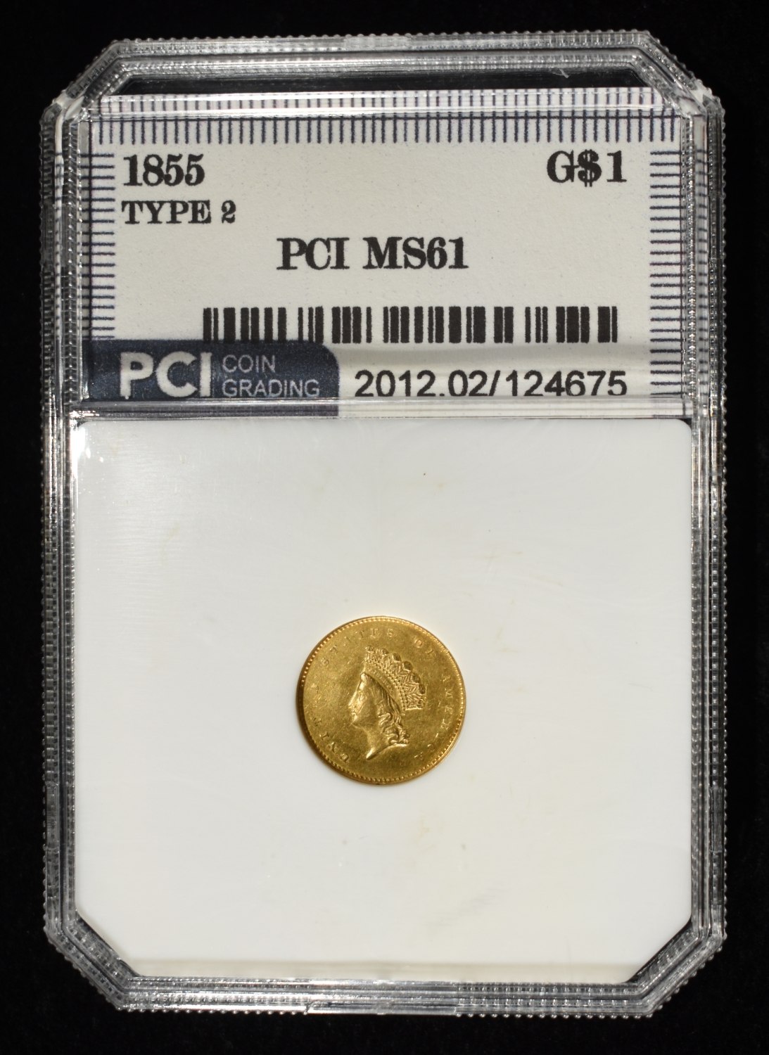 1855 $1 GOLD TYPE-2 PCI BU