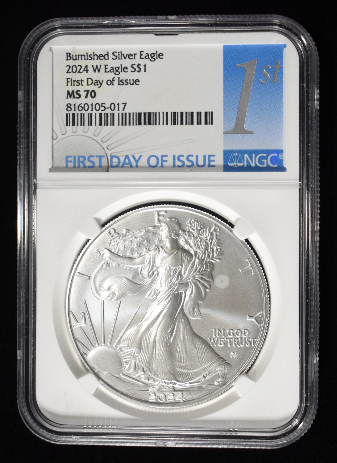 2024 W BURNISHED AMERICAN SILVER EAGLE MS70 NGC