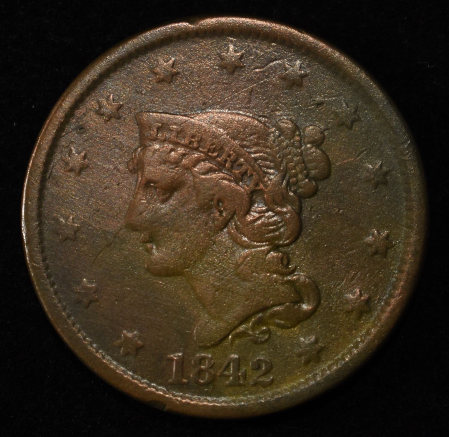 1842 LARGE DATE LARGE CENT VF
