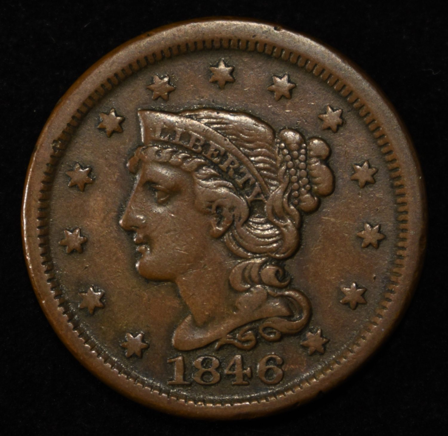 1846 LARGE CENT XF