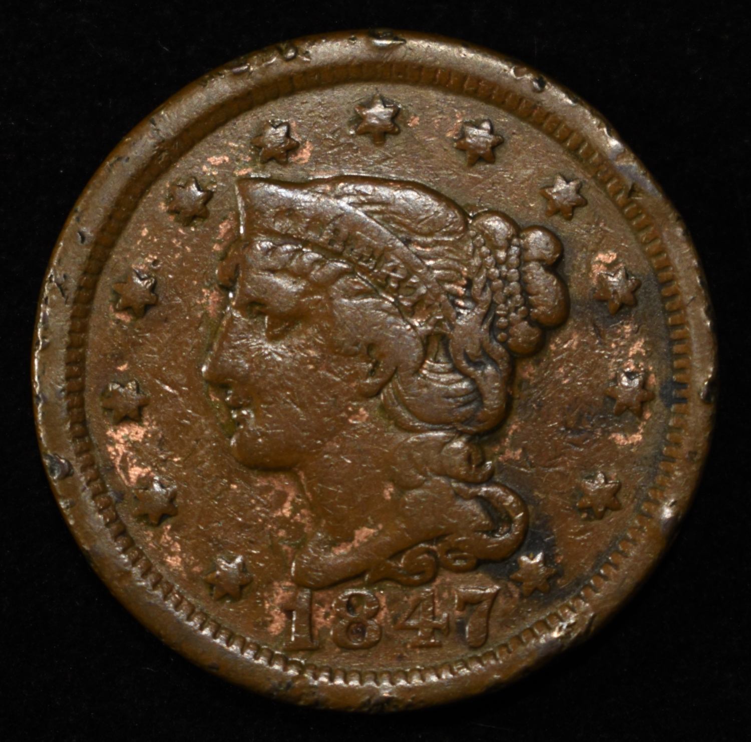 1847 LARGE CENT VF